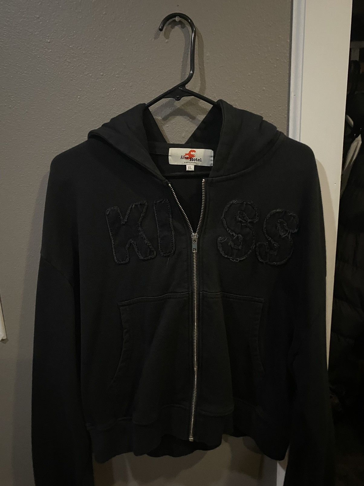 Image of Kiss Hotel ‘Kiss’ Zip Up in Black, Men's (Size XL)