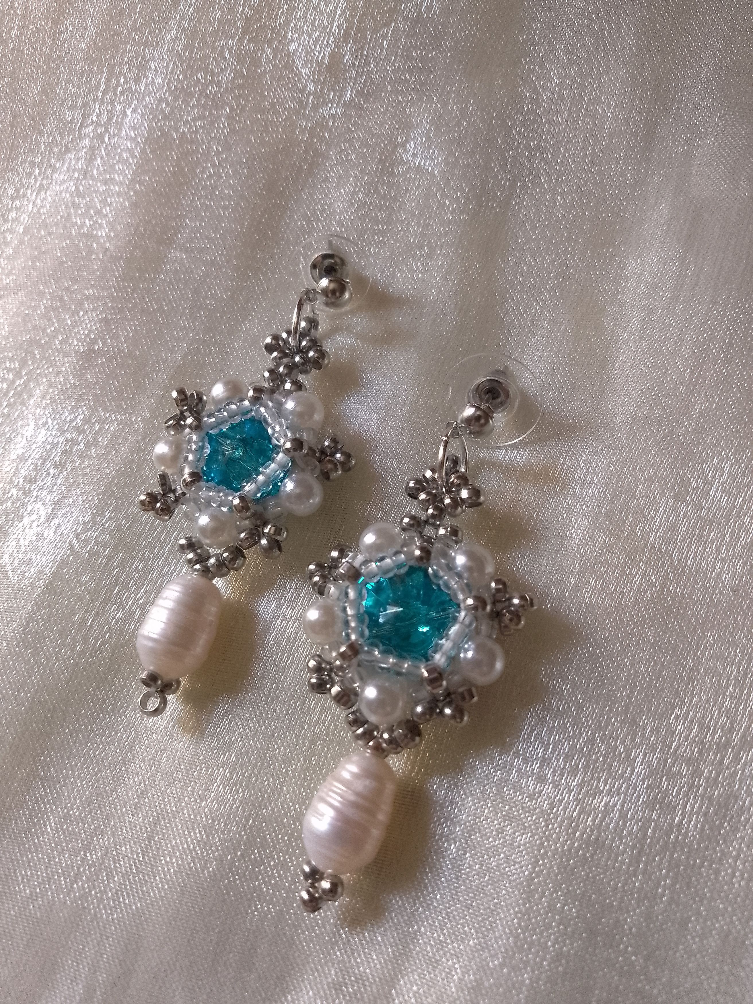 Handmade Earrings vintage style freshwater pearls blue zirconia Size ONE SIZE - 1 Thumbnail