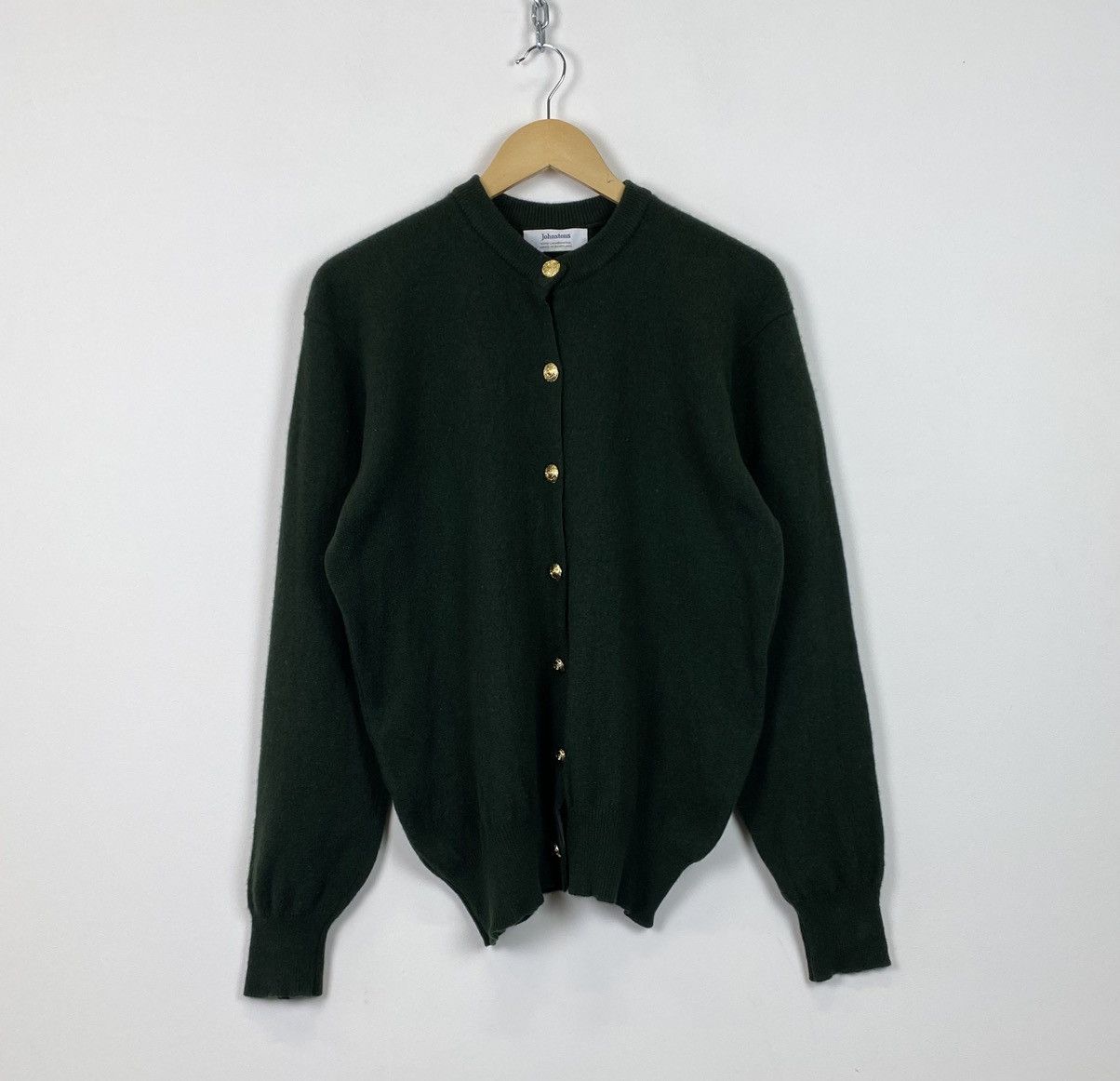 Johnstons of Elgin Wool knit Cardigan Sweater Buttons Green