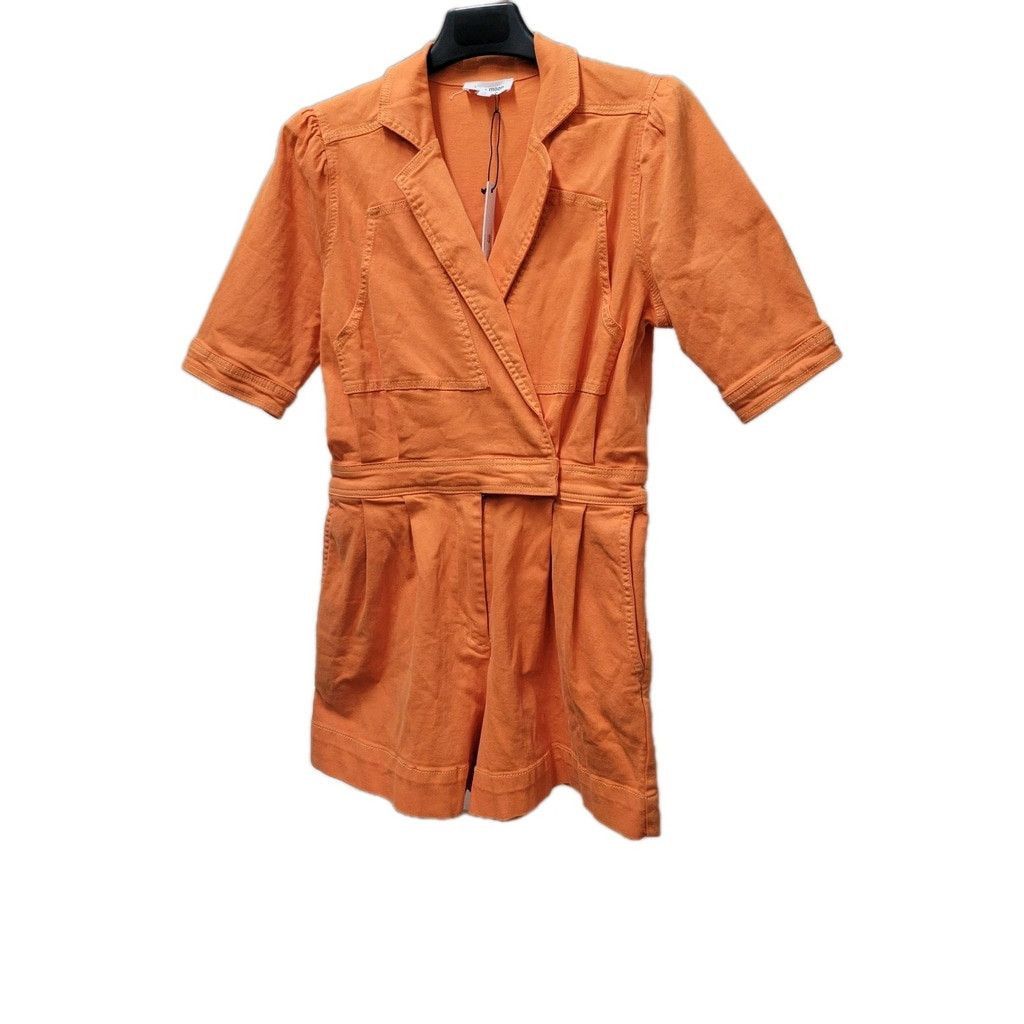 Other Day + Moon Women Orange V-neck Romper Puff Sleeves Jumpsuit Size 33" - 3 Thumbnail