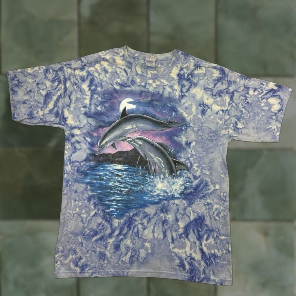Gildan VINTAGE Gildan T-Shirt Dolphins Florida Ocean Nature 90s Animals Blue Adult Large Crew Neck Short Sleeve Men Size US L / EU 52-54 / 3 - 1 Thumbnail