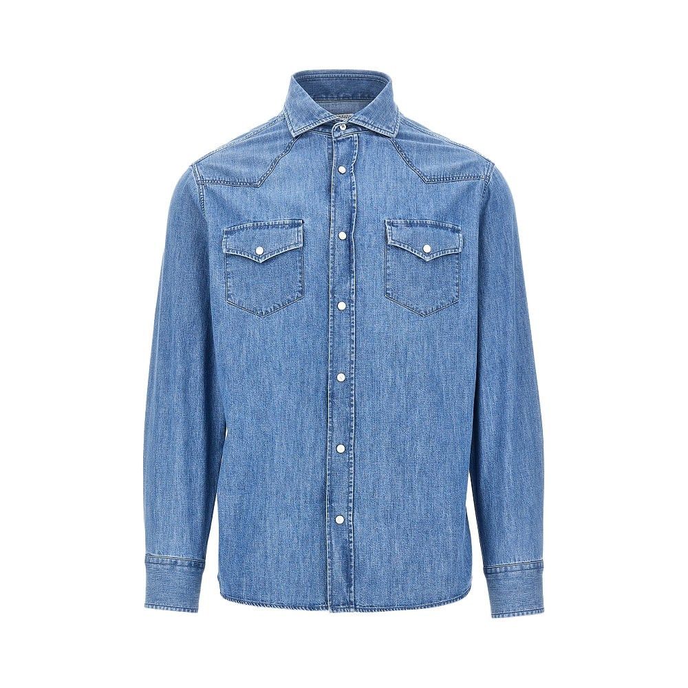 Brunello Cucinelli Cotton Denim Shirt in Blue, Men's