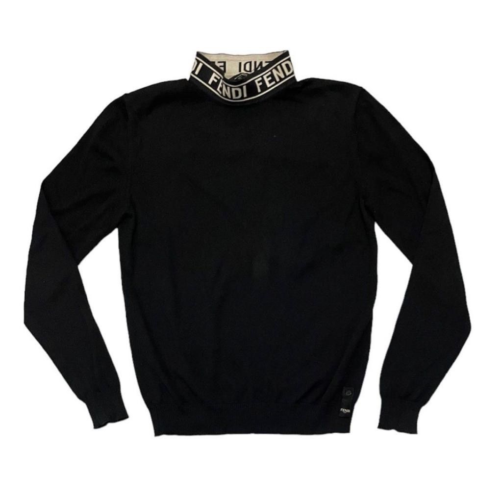 Fendi turtle neck sweatshirt stripe logo necklace