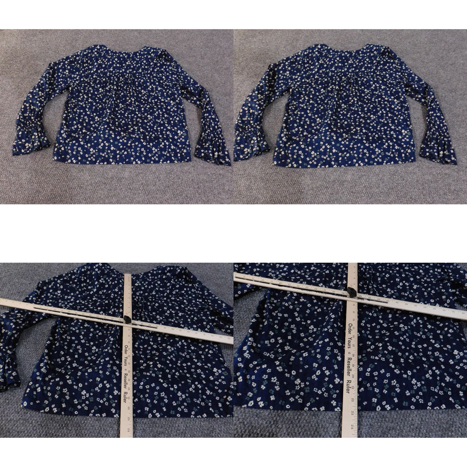 Loft VINTAGE LOFT Blouse Womens XL Blue White Floral Long Sleeve Lightweight Top Cotton Size XL / US 12-14 / IT 48-50 - 9 Thumbnail