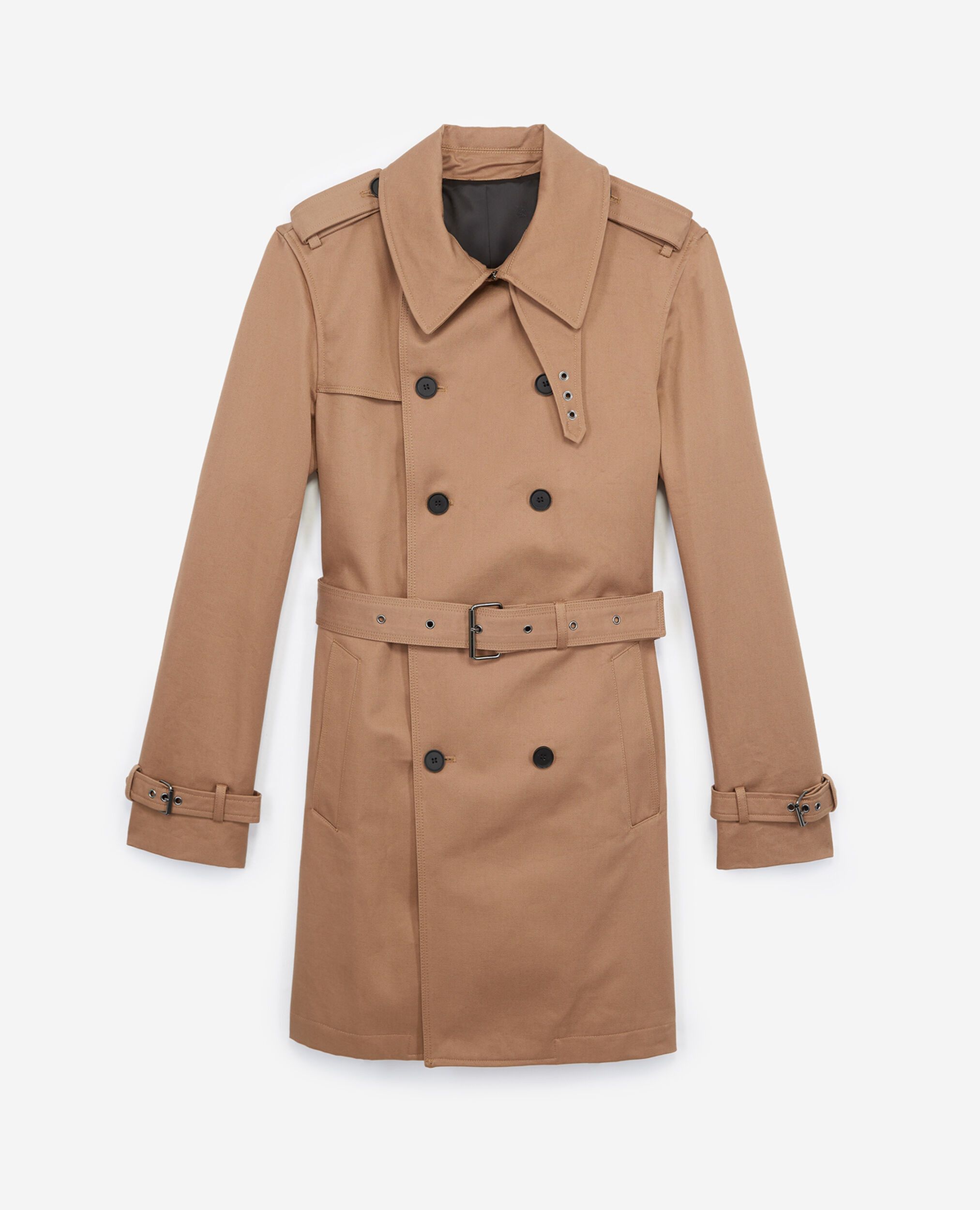 The Kooples BEIGE BELTED DOUBLE-BREASTED TRENCH COAT