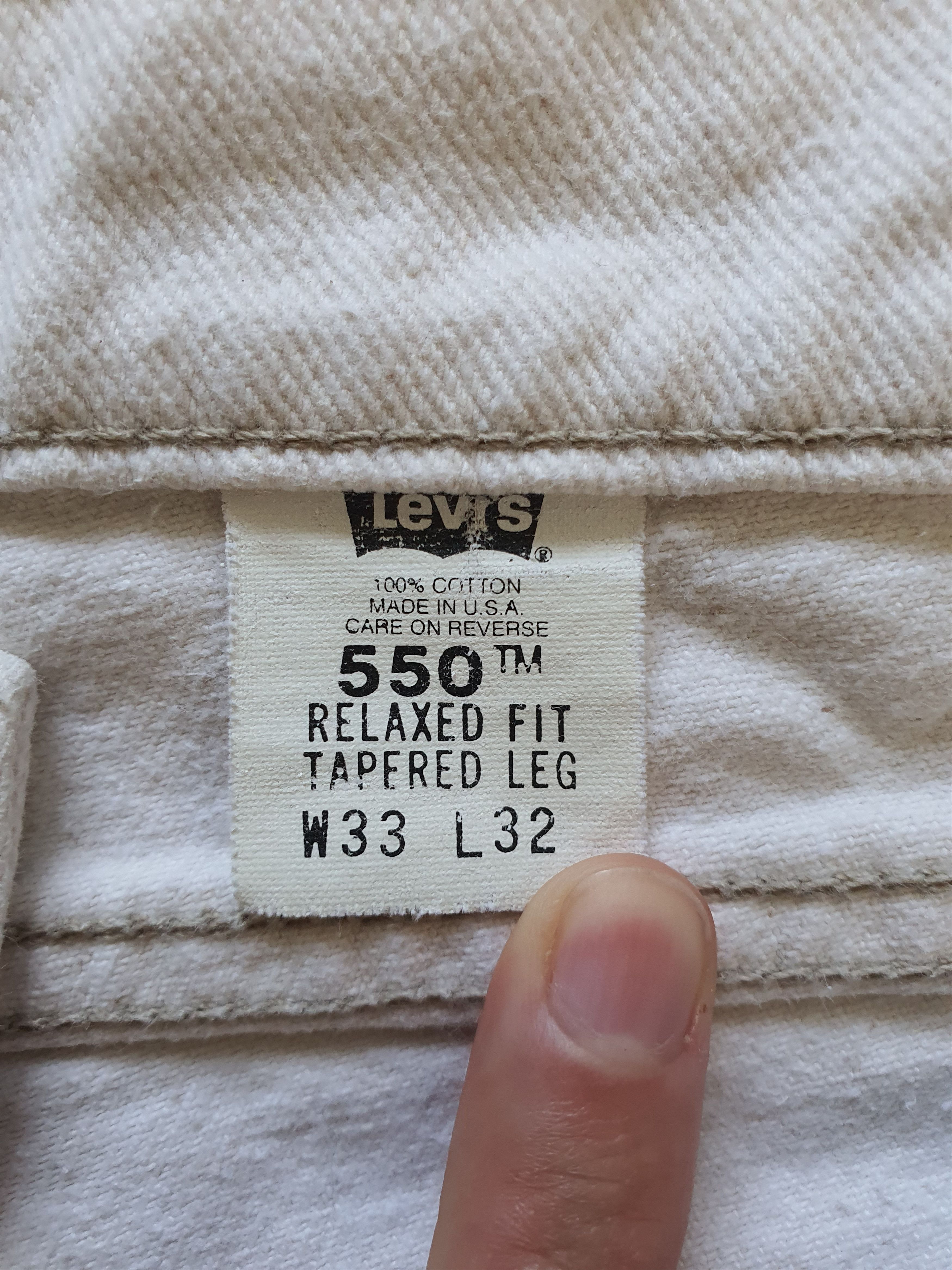 Levi's Vintage (Made in USA) 550 Denim Jeans - Cream White Size US 33 - 6 Thumbnail