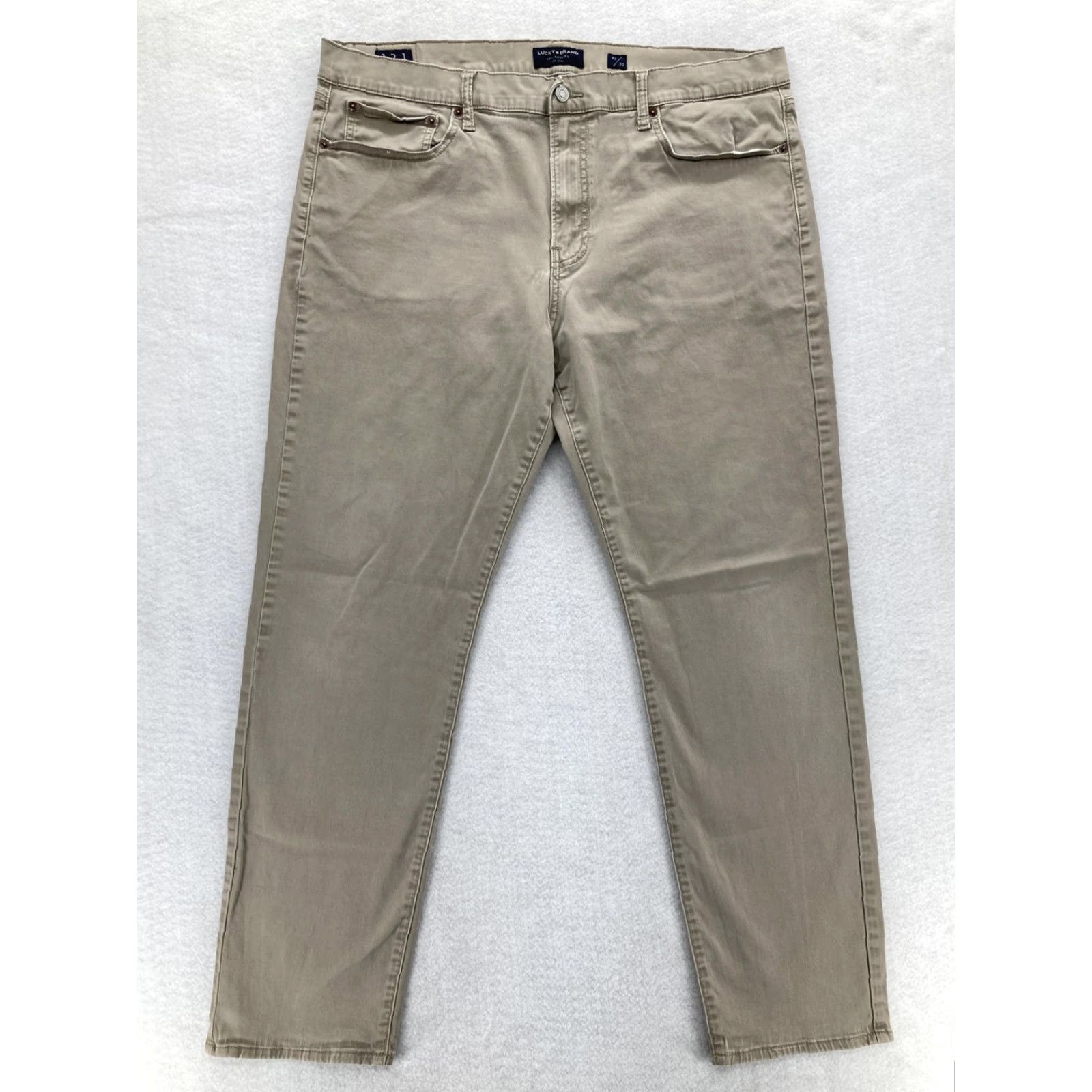 Lucky Brand Lucky Brand 121 Slim Straight Pants Mens 40x32 Beige Khaki Chino Casual Stretch Cotton Spandex Flat Front Pockets Zip Fly Leather Back Patch Mens Size US 40 / EU 56 - 2 Thumbnail