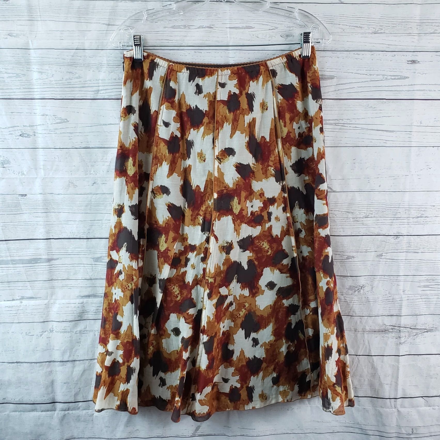 J. Jill VINTAGE J Jill Womens Skirt 10 Brown Floral Cotton Silk Blend Midi A-Line Zip Womens Size 32" / US 10 / IT 46 - 2 Thumbnail