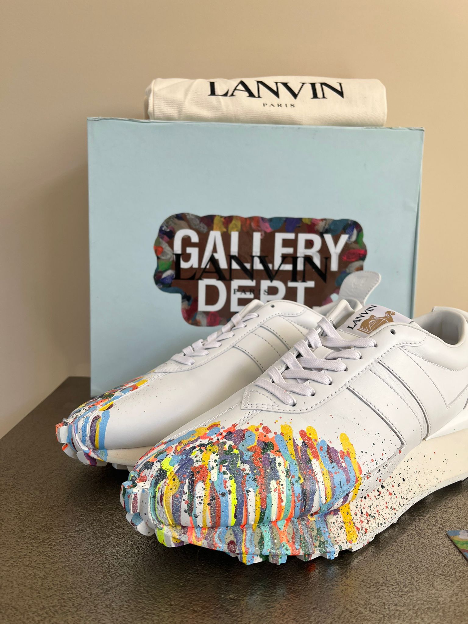 Gallery Dept. × Lanvin Paint Splatter Bump Sneakers in White Size US 12 / EU 45 - 2 Thumbnail
