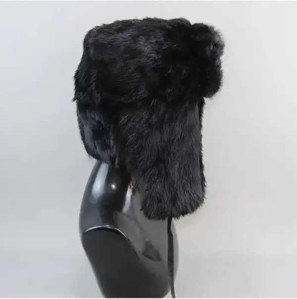 Japanese Brand Warm Natural Rabbit Fur Bomber Hat With Earflaps Size ONE SIZE - 8 Thumbnail