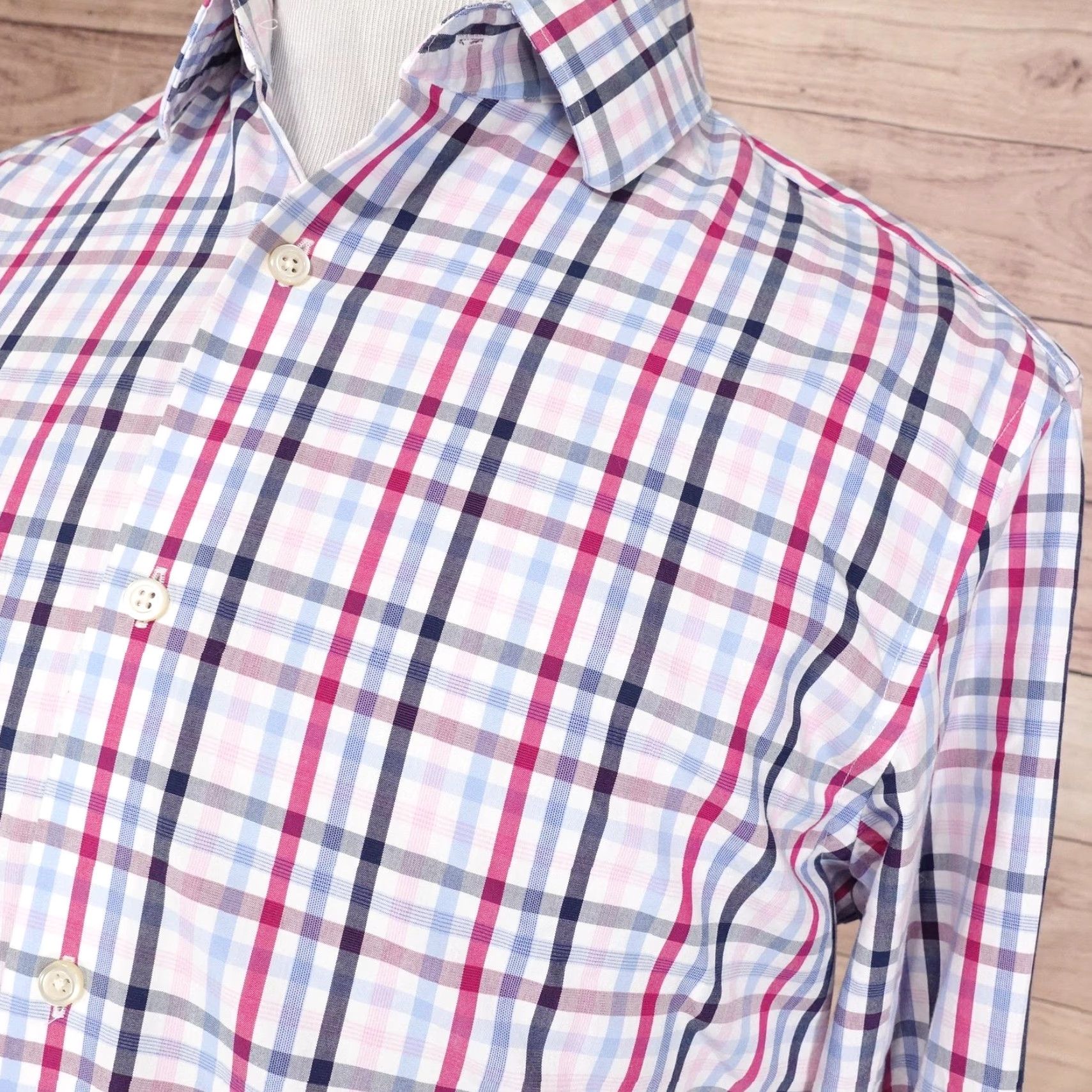 Banana Republic VINTAGE Banana Republic Shirt Mens Large Pink Blue Plaid Grant Fit Non-Iron Long Sleeve Size US L / EU 52-54 / 3 - 2 Thumbnail