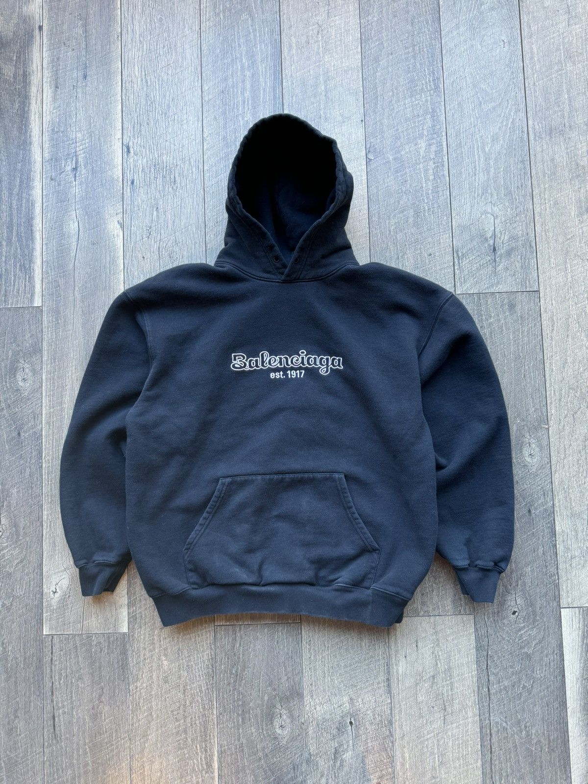 Balenciaga Balenciaga Navy Script logo hoodie - Medium Size US M / EU 48-50 / 2 - 1 Thumbnail