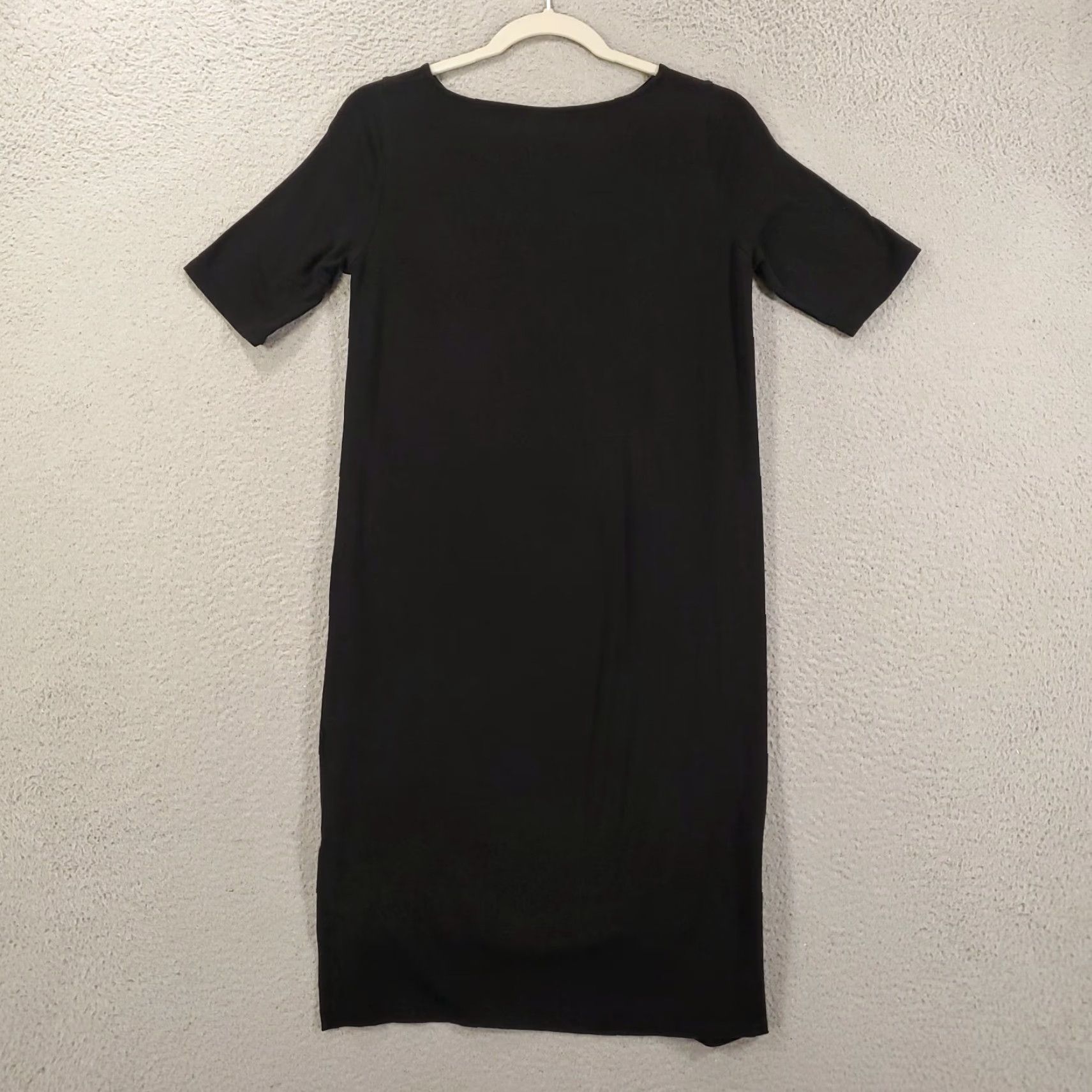 Eileen Fisher Eileen Fisher Black Dress Womens 2XS Shift Knee Length Short Sleeve Boat Neck Stretch Solid USA Made, Regular, Dress, Women, Black, 2XS Size XXS / US 00 / IT 34 - 7 Thumbnail