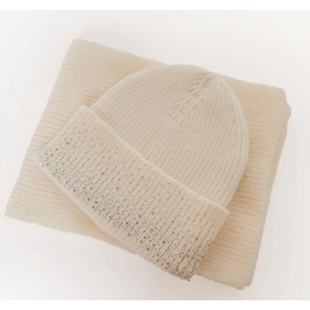 Other NEW Crystal Embellished Soft Rib Knit Hat & Scarf Gift Set Size ONE SIZE - 1 Thumbnail