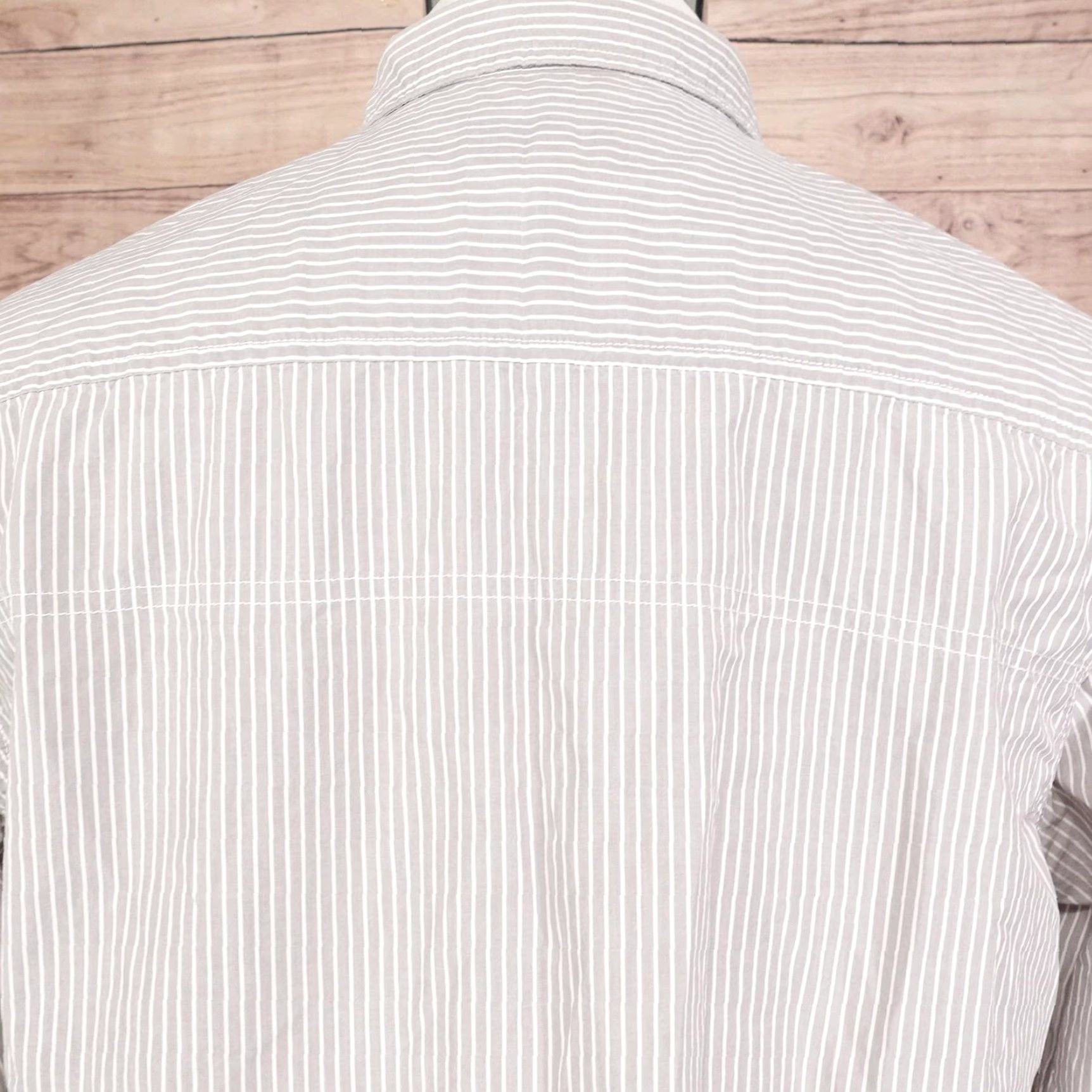 Marcs Marc Ecko Shirt Men Large Gray White Striped Button-Up Long Sleeve Casual Pockets Size US L / EU 52-54 / 3 - 7 Thumbnail