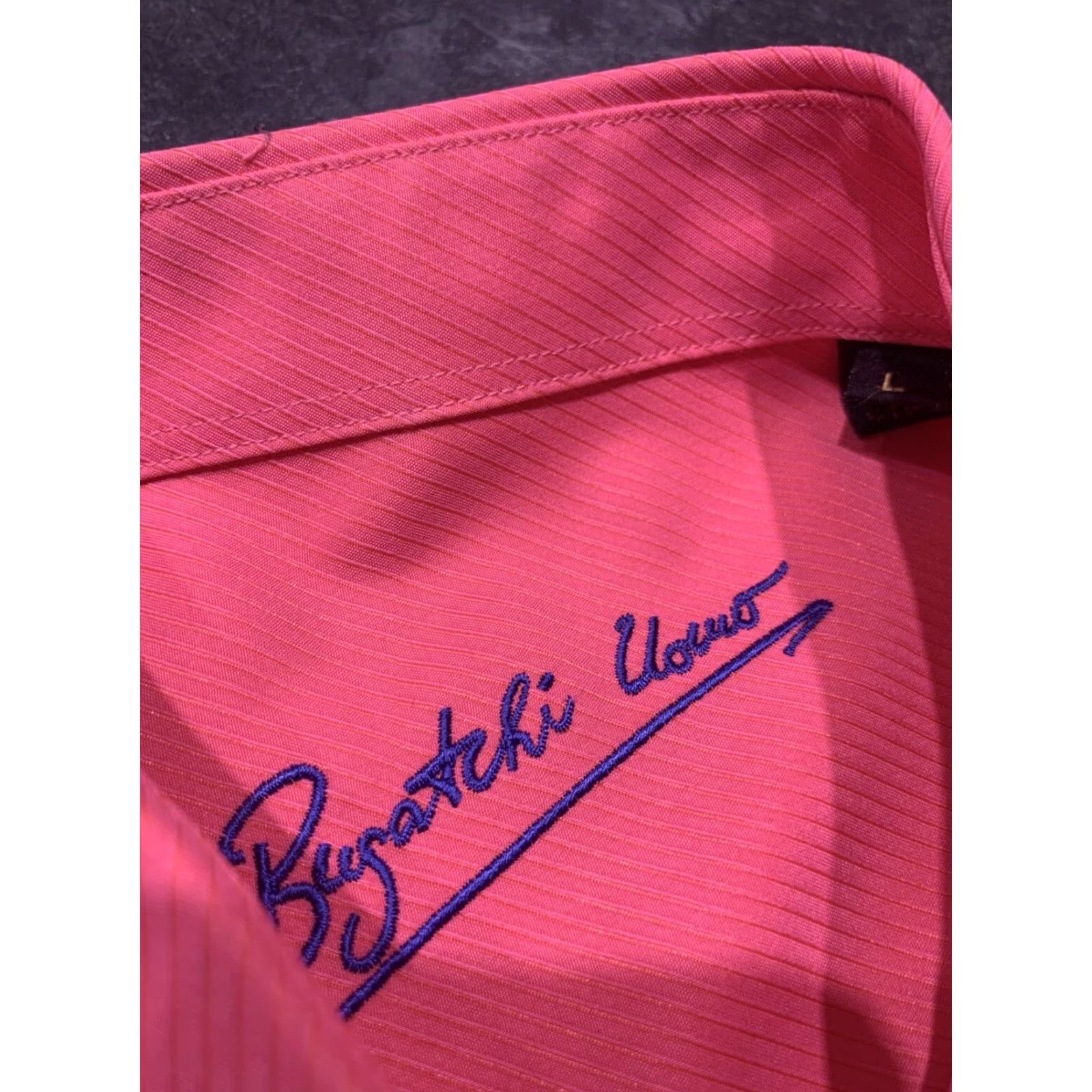 BUGATCHI VINTAGE Bugatchi Uomo Dress Shirt Long Sleeve Adult Large Pink Preowned Mens Size 42R - 6 Thumbnail