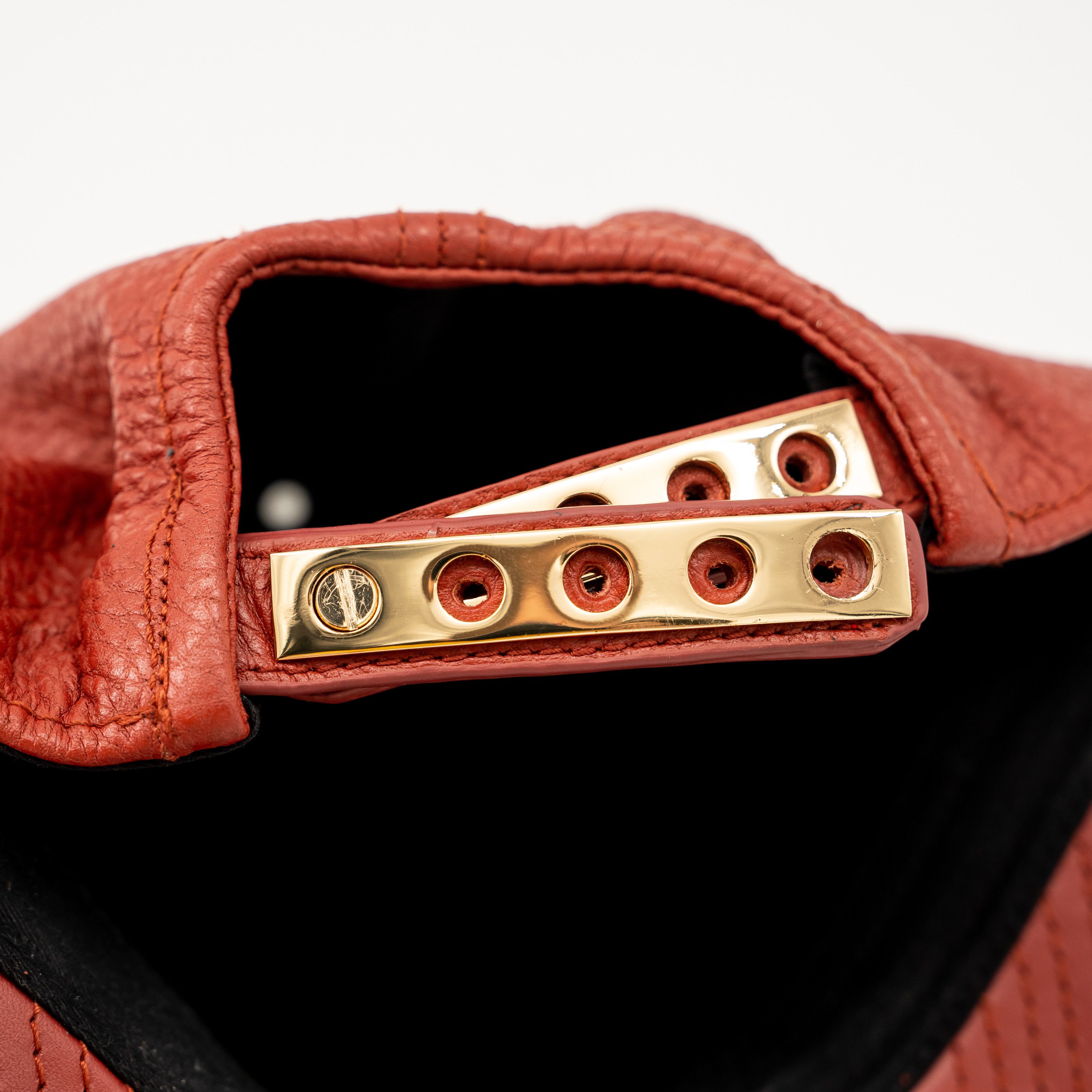 Buscemi Buscemi Screwback Cap Pebbled Cow Leather Red Hat Size ONE SIZE - 8 Thumbnail