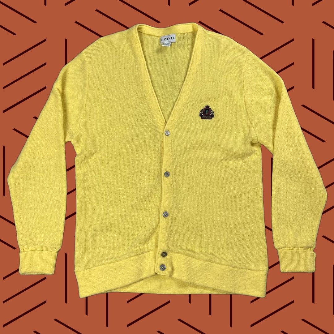Izod VINTAGE IZOD Cardigan Men L Yellow Knit Acrylic Embroidered Crest Buttons Classic Mens Size US L / EU 52-54 / 3 - 1 Thumbnail