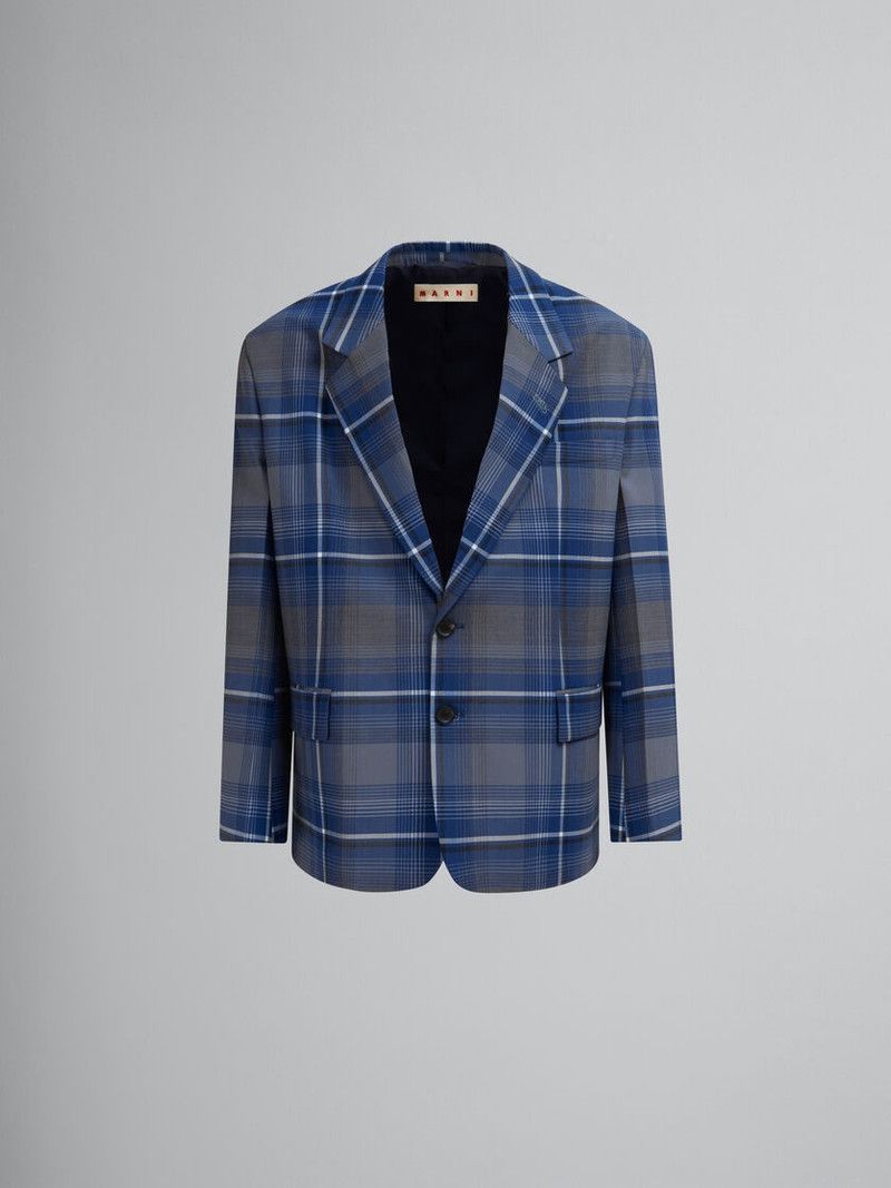 o1w1db11125 Checked Wool Blazer in Blue