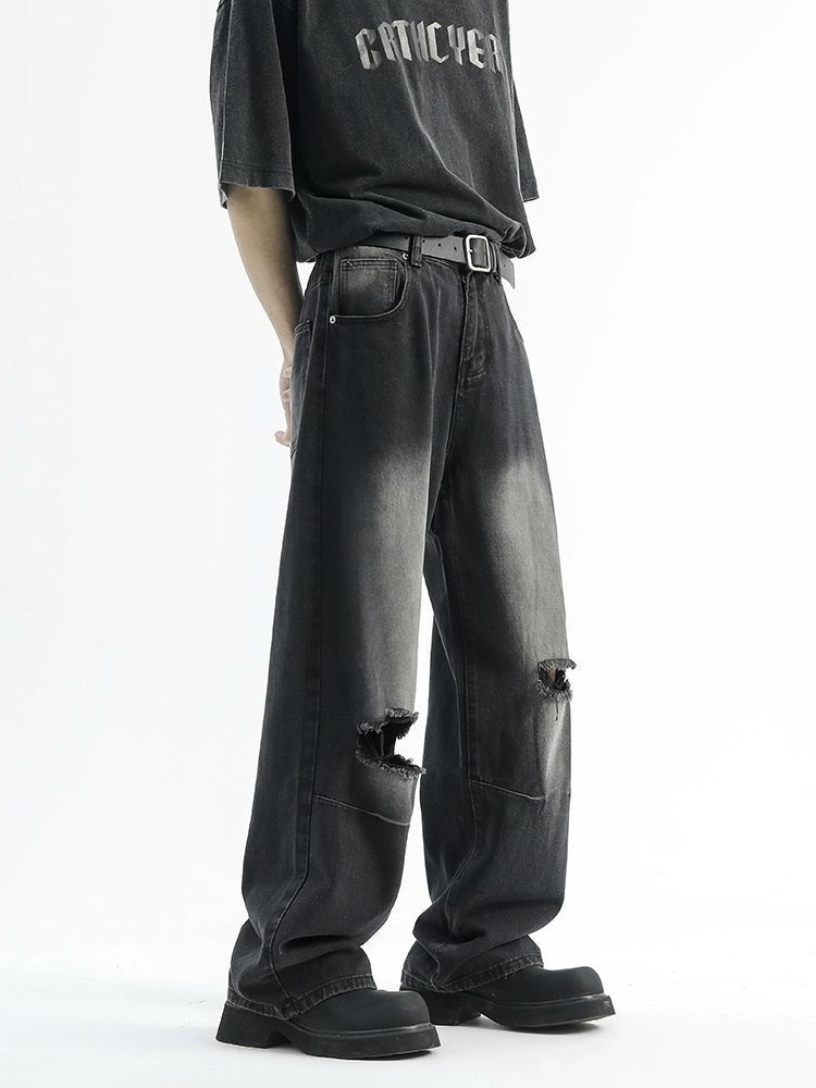 Japanese Brand Men's high street straight wide-leg washed distressed jeans Size US 32 / EU 48 - 4 Thumbnail
