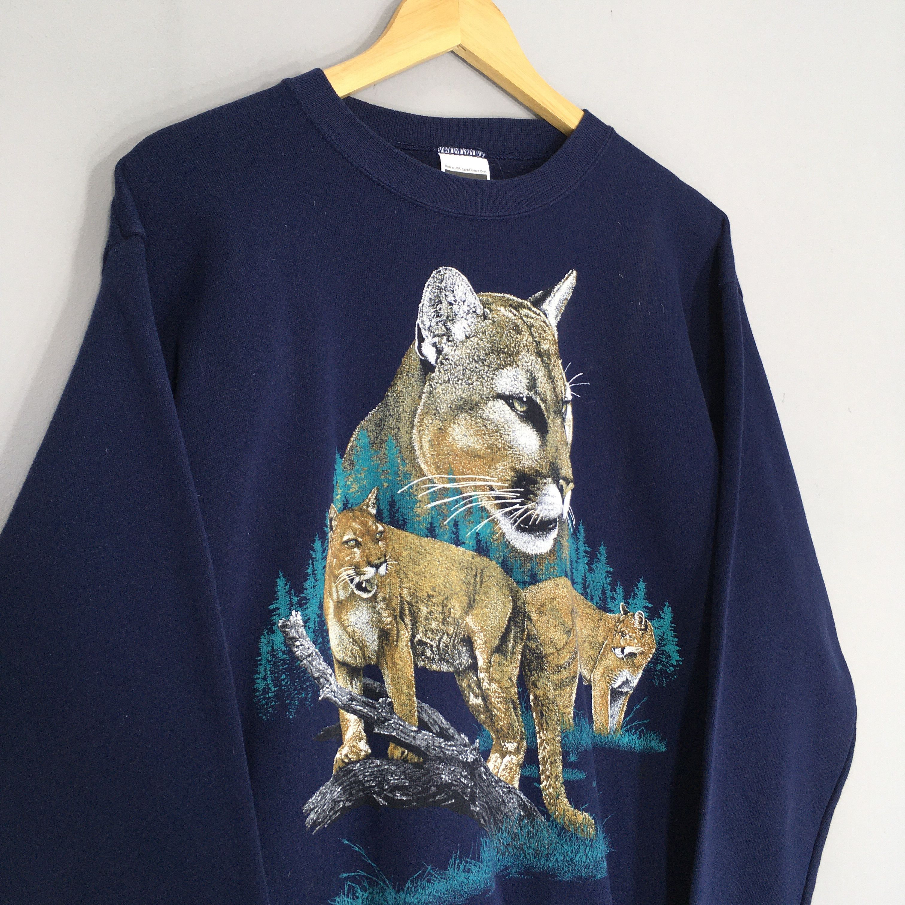 Vintage Vintage 90s Mountain Lion Wildlife Blue Sweatshirt Large Size US L / EU 52-54 / 3 - 3 Thumbnail