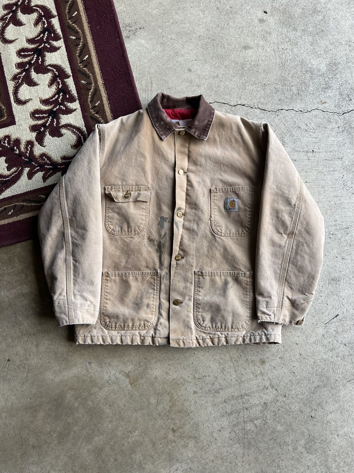 image of 90's Carhartt Quilted Chore Jacket in Beige, Men's (Size Large)