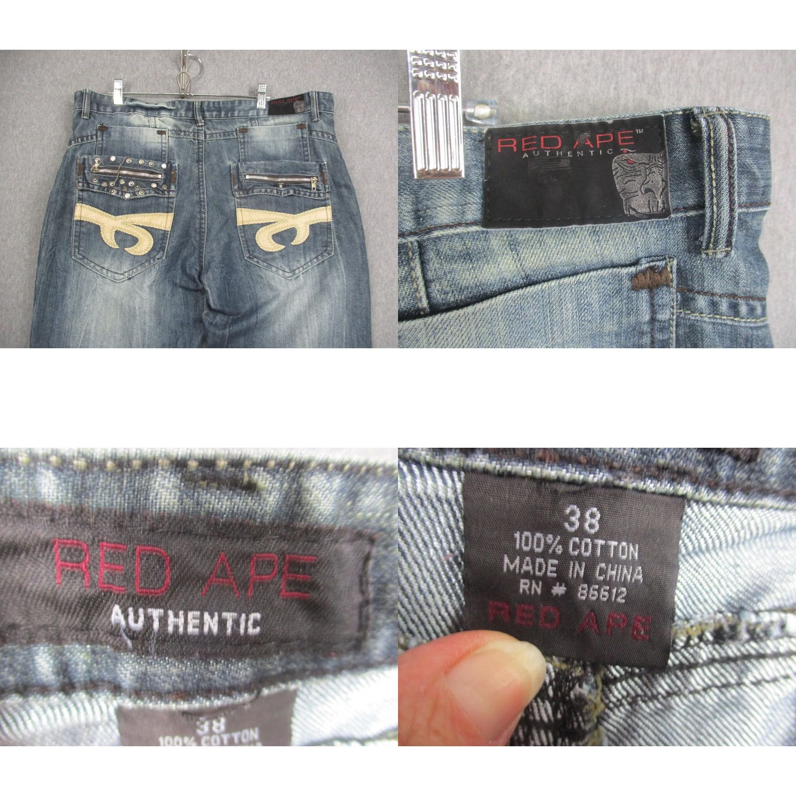 Vintage Red Ape Jeans Mens 38 Blue Straight Leg Distressed Studded Pockets Denim Pants Size US 38 / EU 54 - 8 Thumbnail