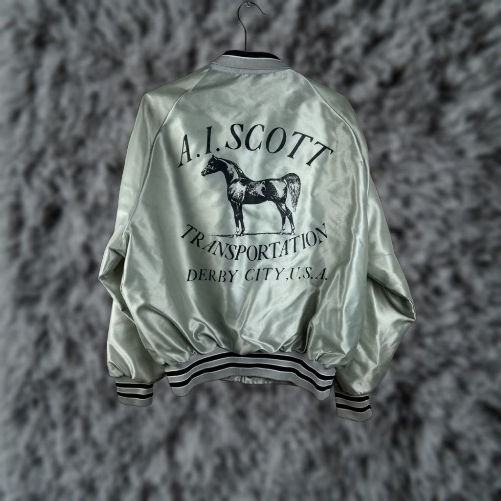 Vintage VINTAGE Mens Bomber Jacket Aristo Jac by Hilton USA Size L 80s Silver Rockabilly"} Size US L / EU 52-54 / 3 - 1 Thumbnail