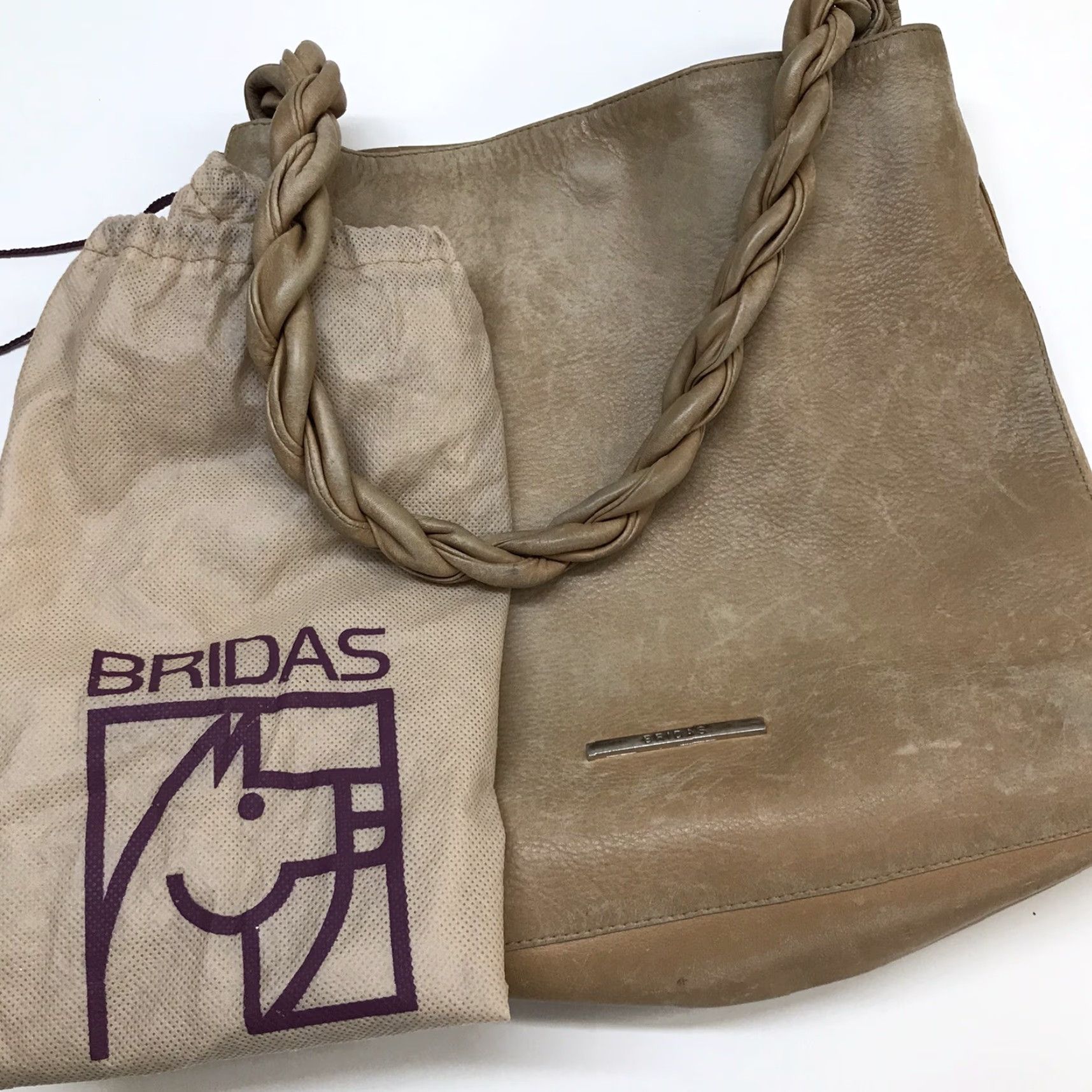 Twisted X VINTAGE Bridas Brown Tan Soft Leather Shoulder Bag Twisted Strap Spain Snap Closure 12" Bridas 12" x 12" x 3" 11.5" strap drop Womens Bag Size ONE SIZE - 4 Thumbnail