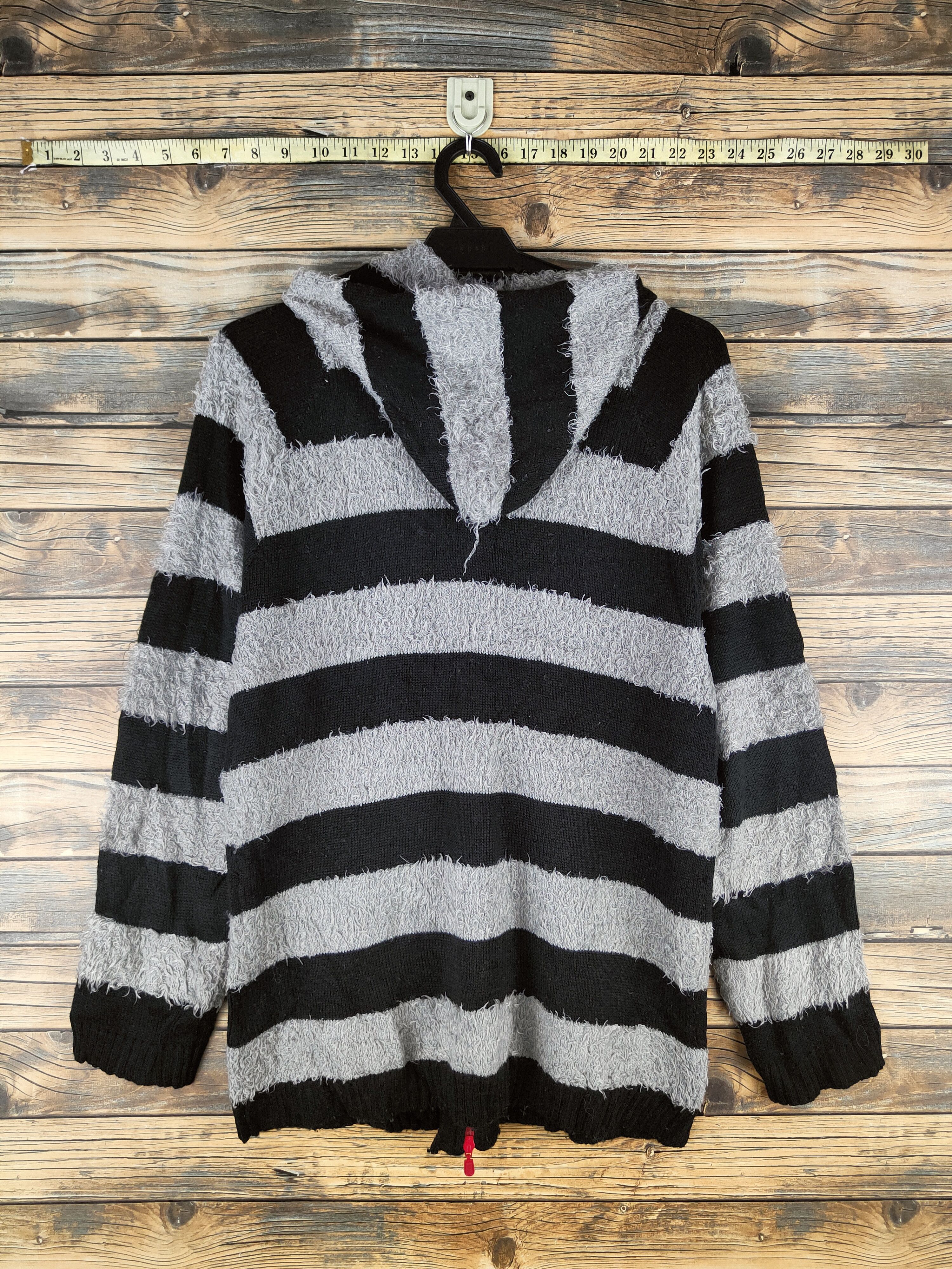 Japanese Brand DL F.D.G Black Gray Fur Mohair Hoodie Knitwear #46-522 Size M / US 6-8 / IT 42-44 - 7 Thumbnail