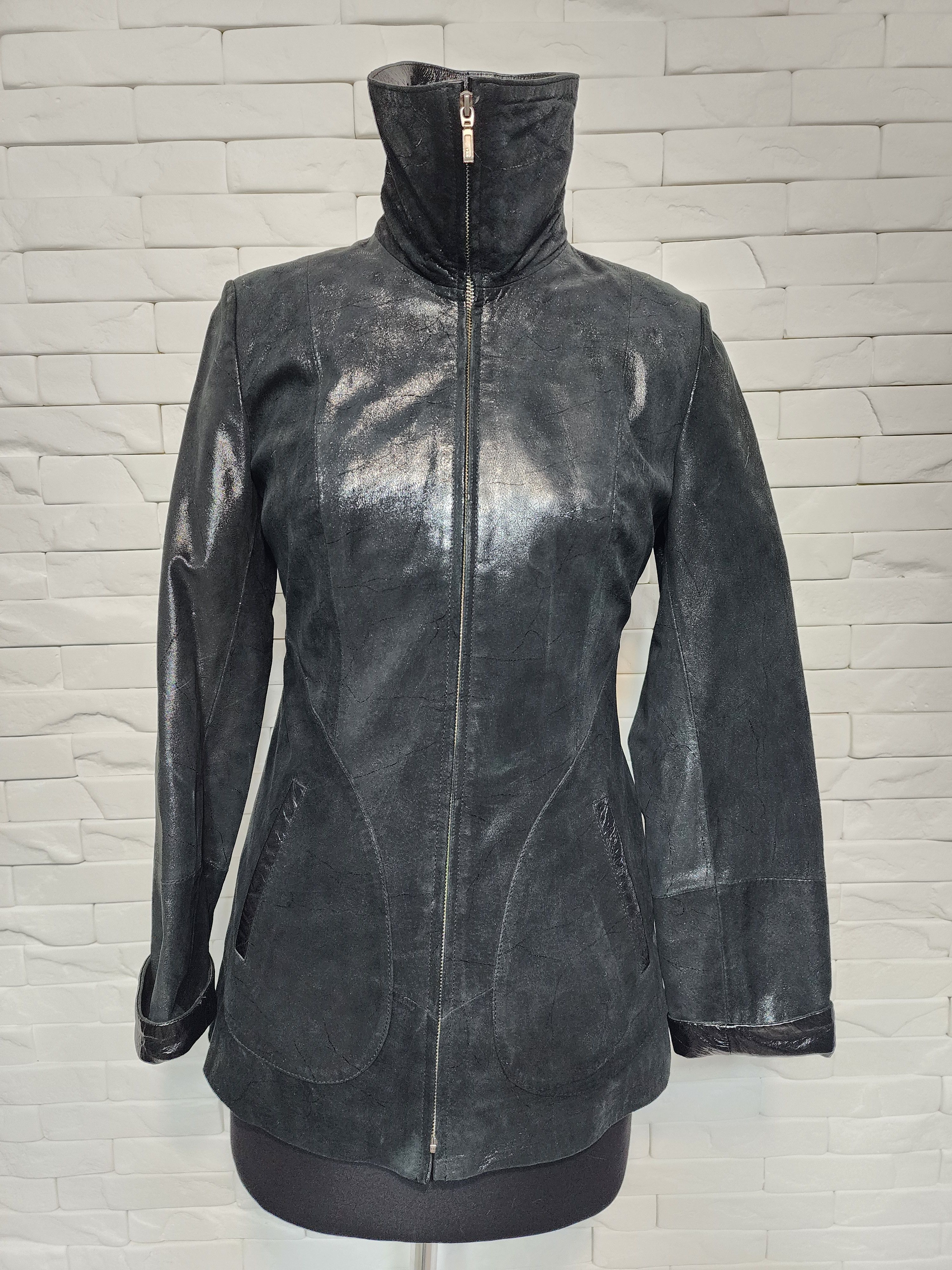Designer Black Genuine Leather Jacket Size M / US 6-8 / IT 42-44 - 1 Thumbnail