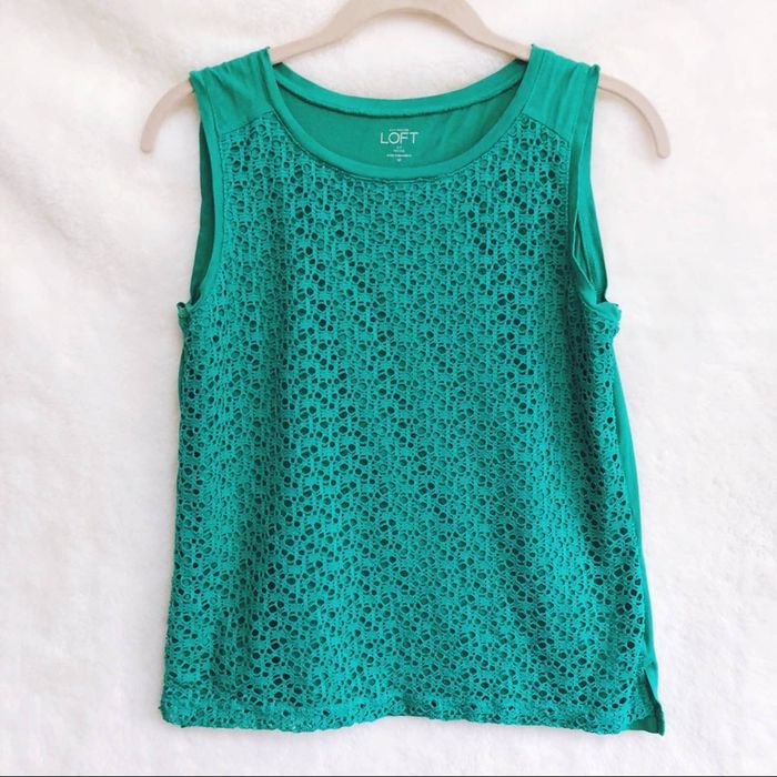 Loft LOFT Green Crochet Pattern Front Sleeveless Top Grailed