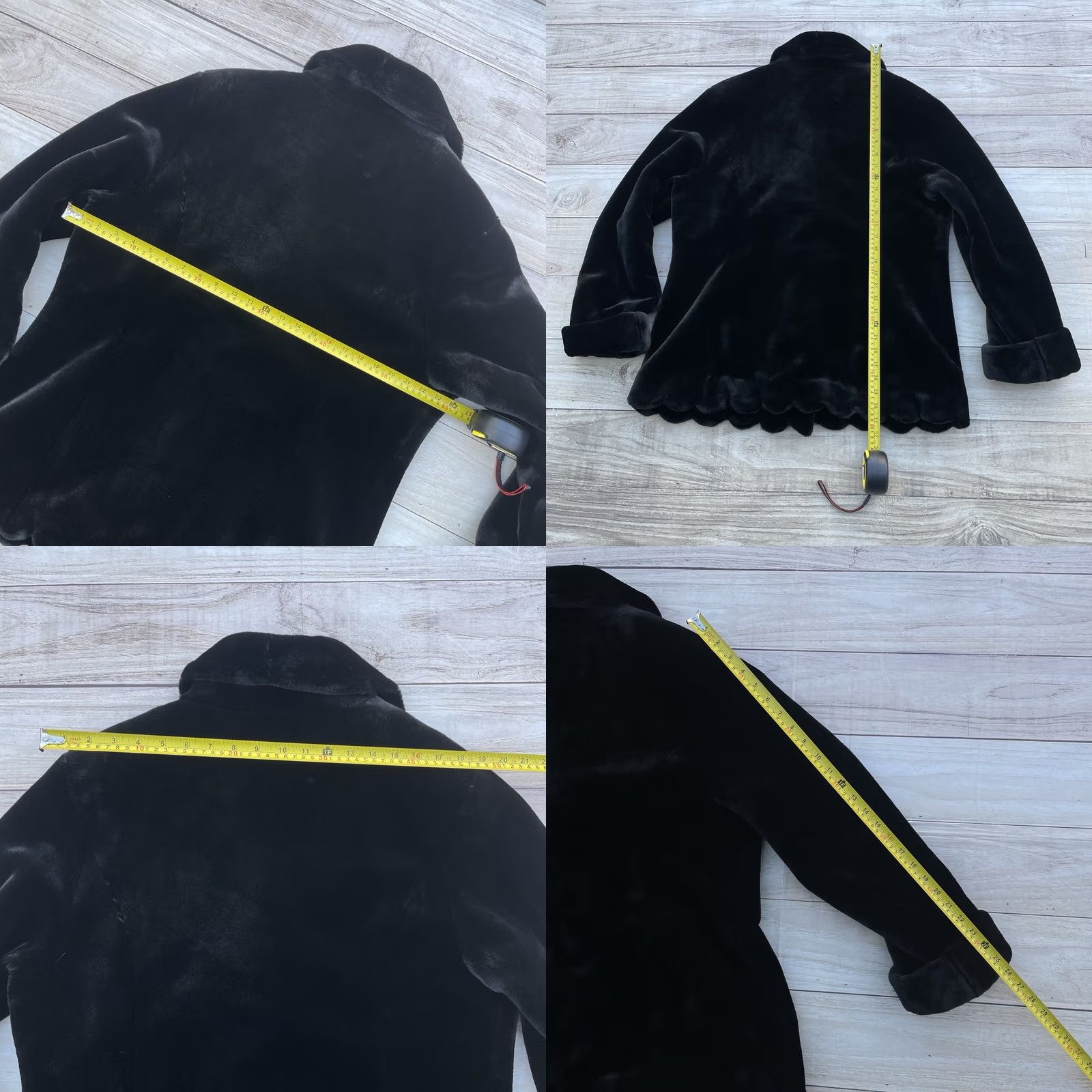 Vintage Dennis Basso Black Faux Fur Overcoat Women’s Large Mid-Length Collared Scalloped Fur Trim Coat Size L / US 10 / IT 46 - 8 Thumbnail