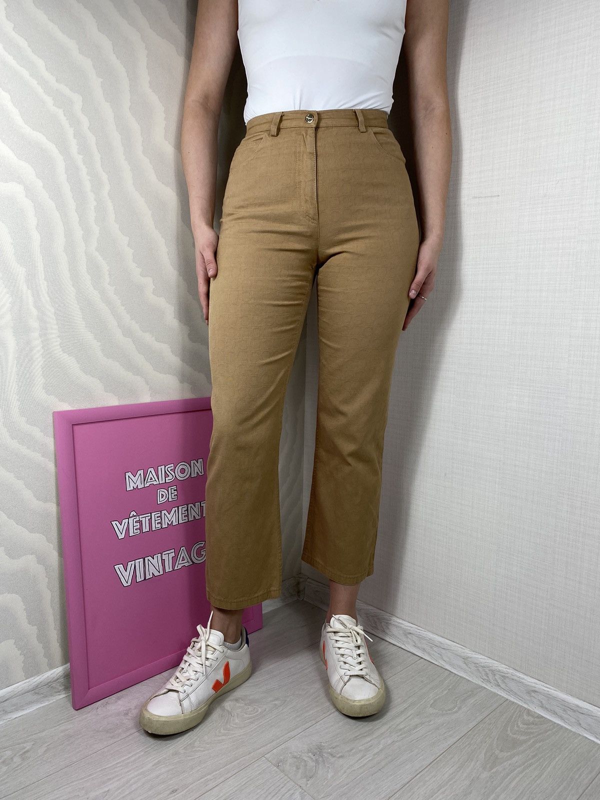 image of Salvatore Ferragamo Pants Monogram in Beige, Women's (Size 28)