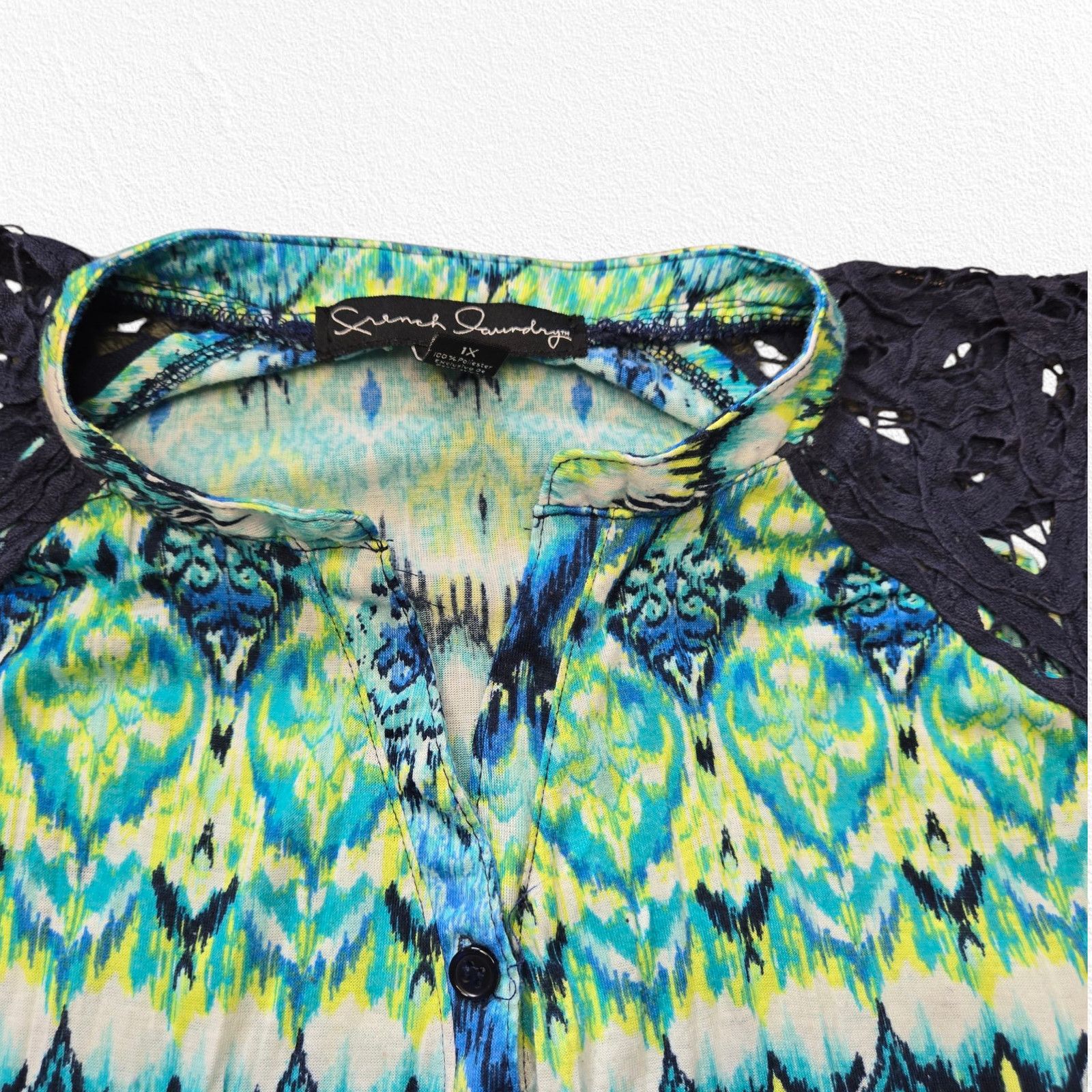 Other Green Blue Watercolor V Neck Relaxed Blouse Size 1X Size XXL / US 16-18 / IT 52-54 - 4 Thumbnail