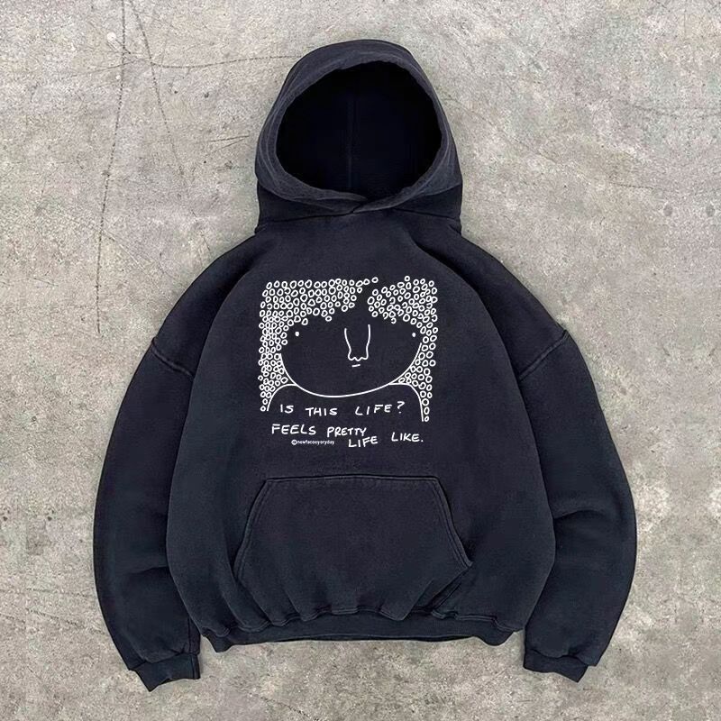 Japanese Brand × Vintage Black washed vintage hair pattern hoodie y2k Size US 32 / EU 48 - 1 Thumbnail