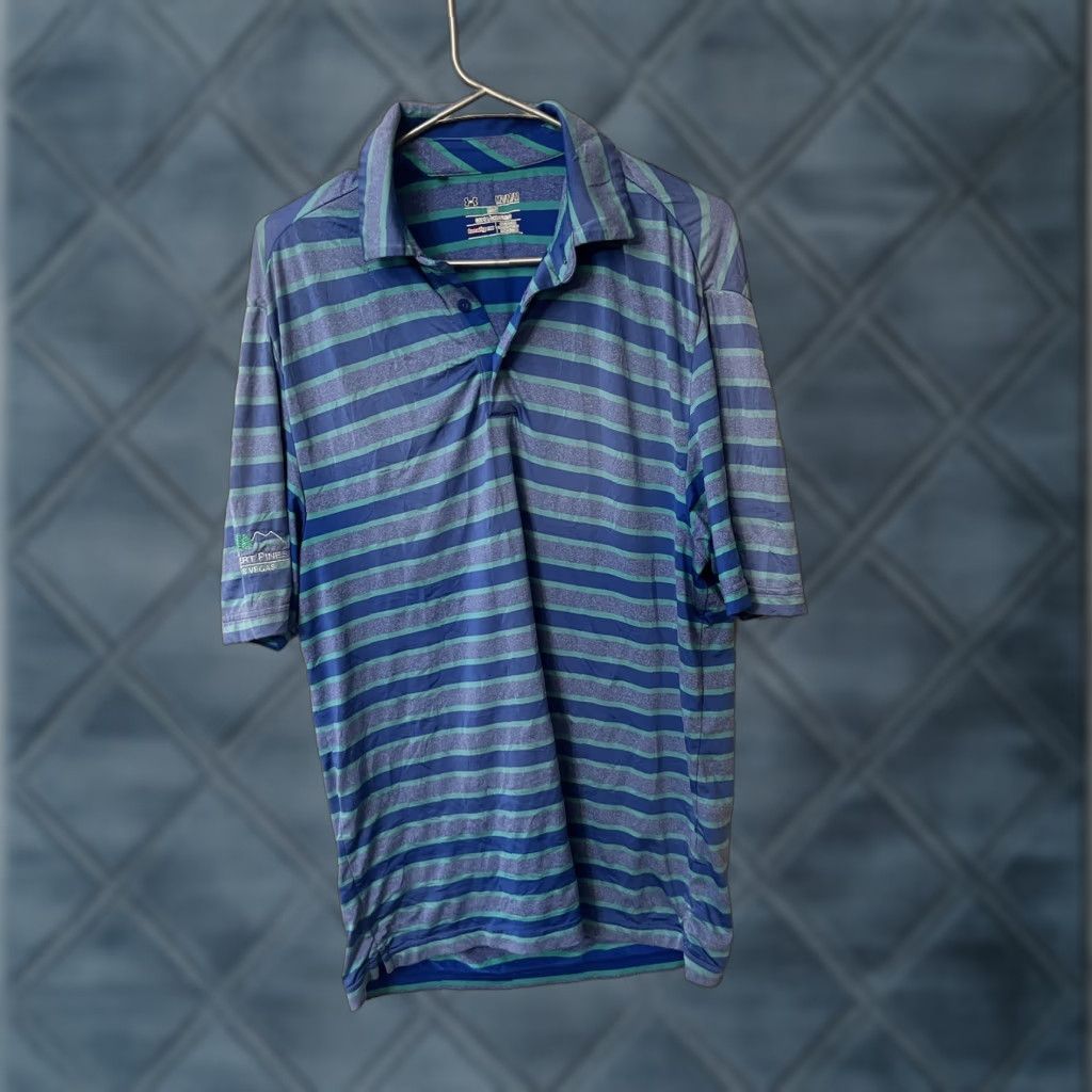 Under Armour UNDER ARMOUR Polo Shirt M Mens Blue 3 Button Short Sleeve Striped HeatGear Vintage Dessert Pines Size US M / EU 48-50 / 2 - 1 Thumbnail