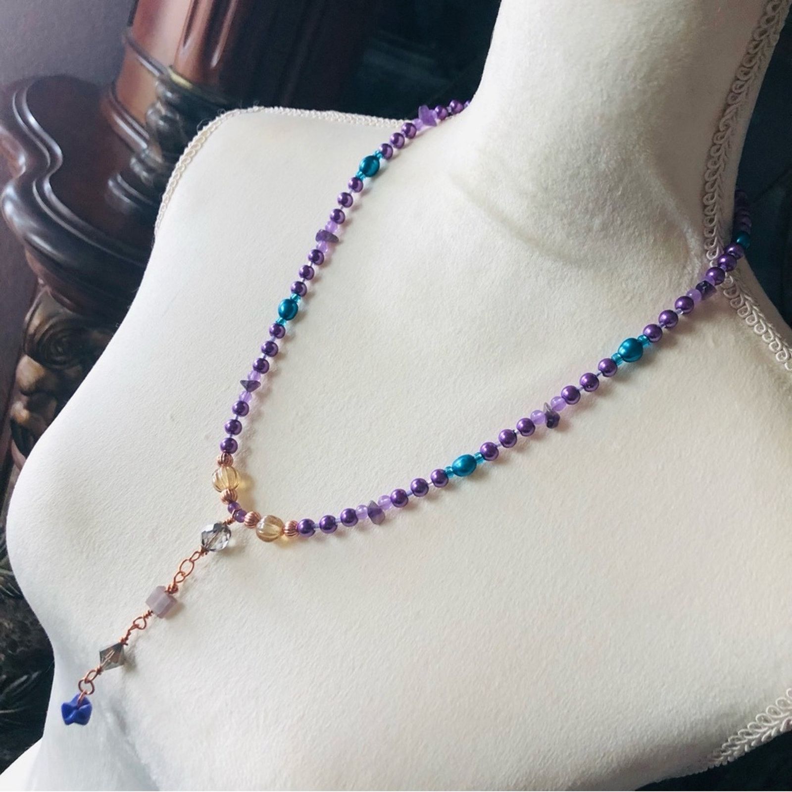 Handmade Handcrafted fresh water peacock blue pearl necklace Size ONE SIZE - 4 Thumbnail