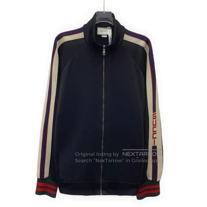 Gucci Black side striped stand-up collar zipper long-sleev