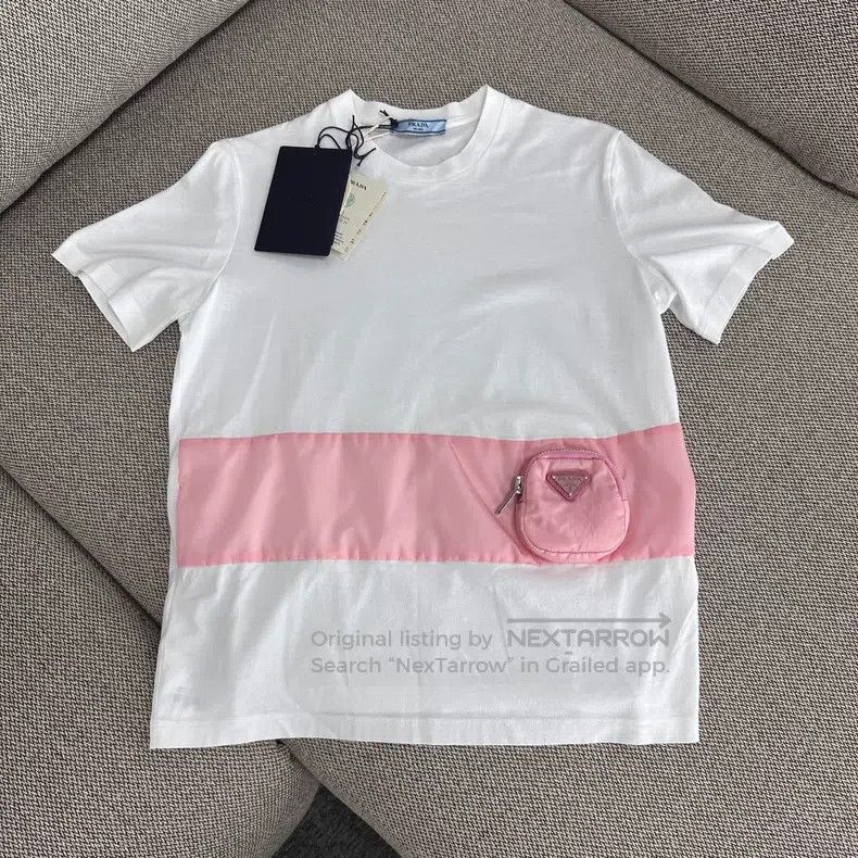 Prada Prada White and pink stitched waist bag round-neck short s Size XS / US 0-2 / IT 36-38 - 1 Thumbnail