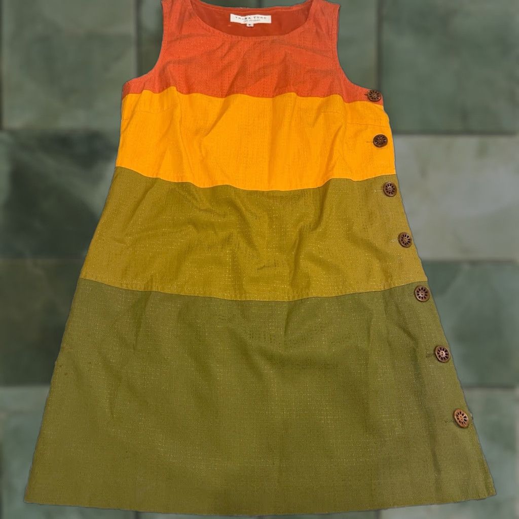 Trina Turk Trina Turk Dress Sz 6 color block shift Silk Blend side button Made In USA Womens Size M / US 6-8 / IT 42-44 - 1 Thumbnail