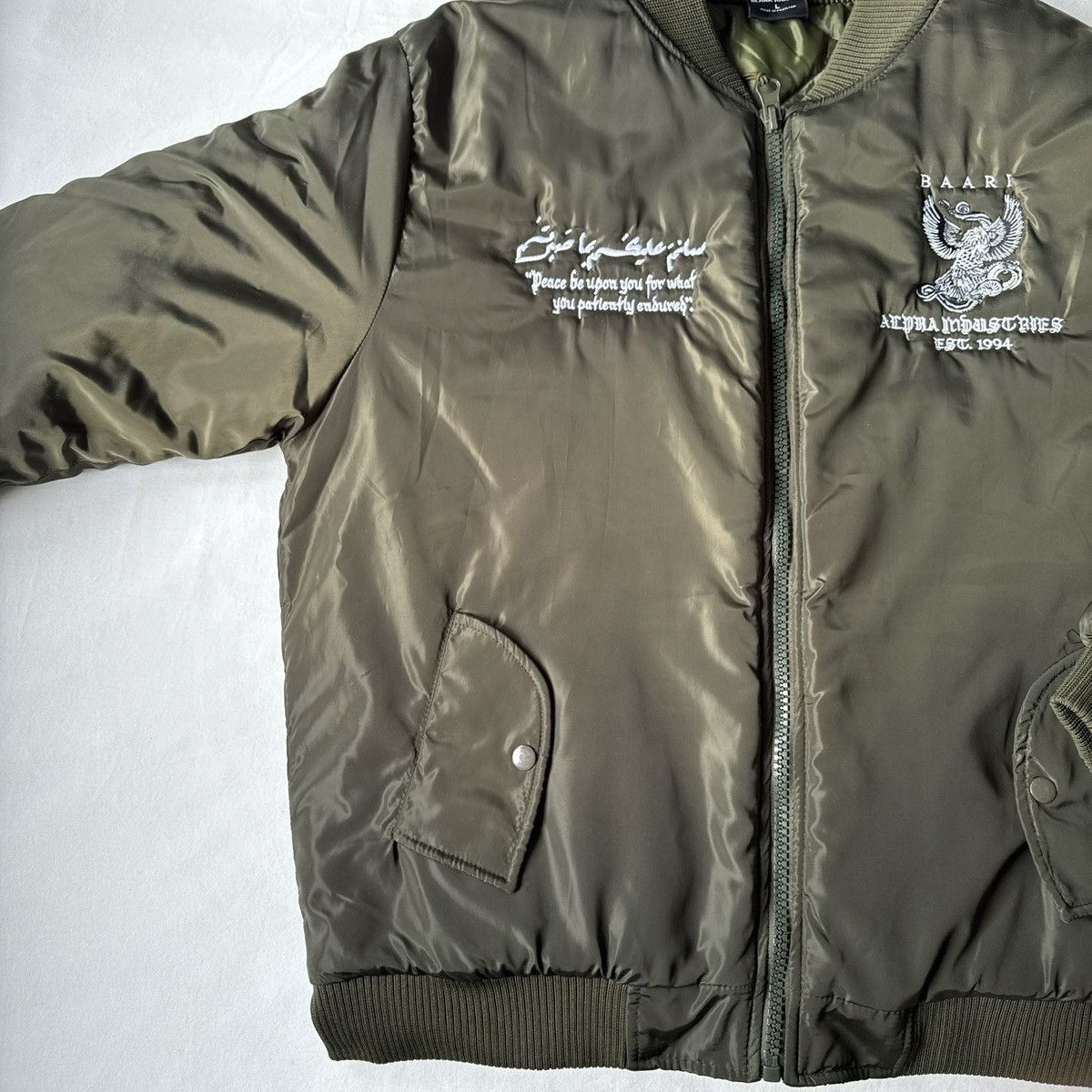 Alpha Industries Baari Embroidered Bomber Jacket Dark Green Large L IG Brand Size US L / EU 52-54 / 3 - 3 Thumbnail