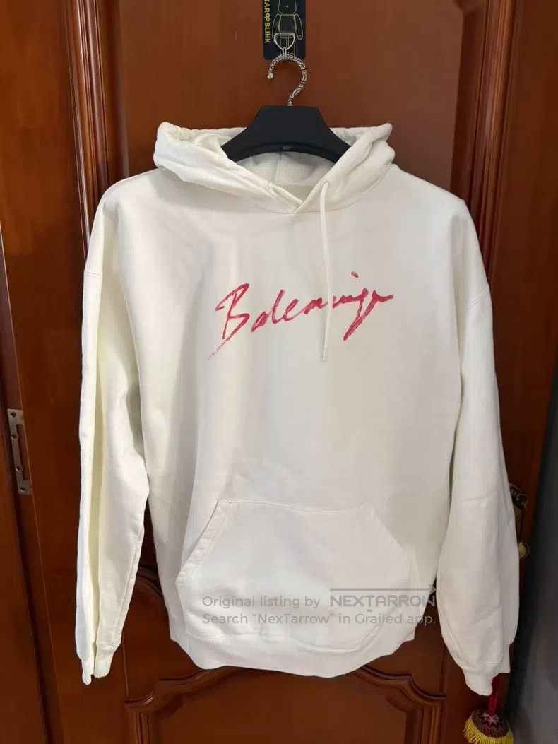 Balenciaga Balenciaga White Hooded Logo Sweatshirt - Size L Size US L / EU 52-54 / 3 - 1 Thumbnail