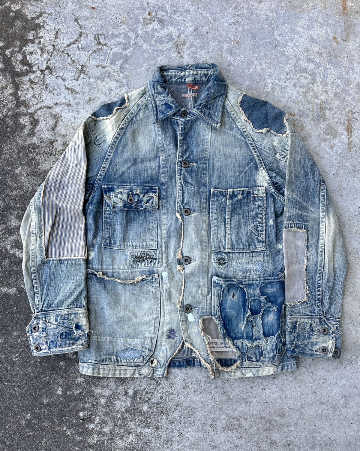 Pre-owned Kapital X Kapital Kountry Old Man And The Sea Weathered Boro Chore Coat Patchwork In Indigo Denim