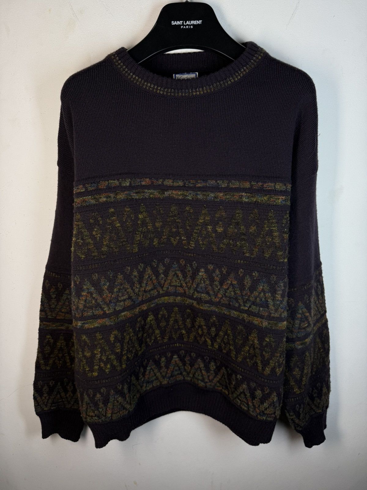 Yves Saint Laurent 90’s YSL Sweater Wool Burgundy/Green Size US L / EU 52-54 / 3 - 2 Thumbnail