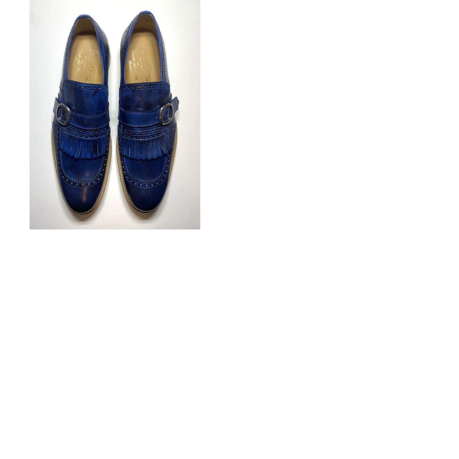 Vintage Francesco Benigno Canto de' Ricci Firenze Italy Men's Monk Strap Leather Loafers Dress Slip On Sz 11 Blue UK 10 Leatheroutsole Rubber Size US 10 / EU 43 - 12 Thumbnail