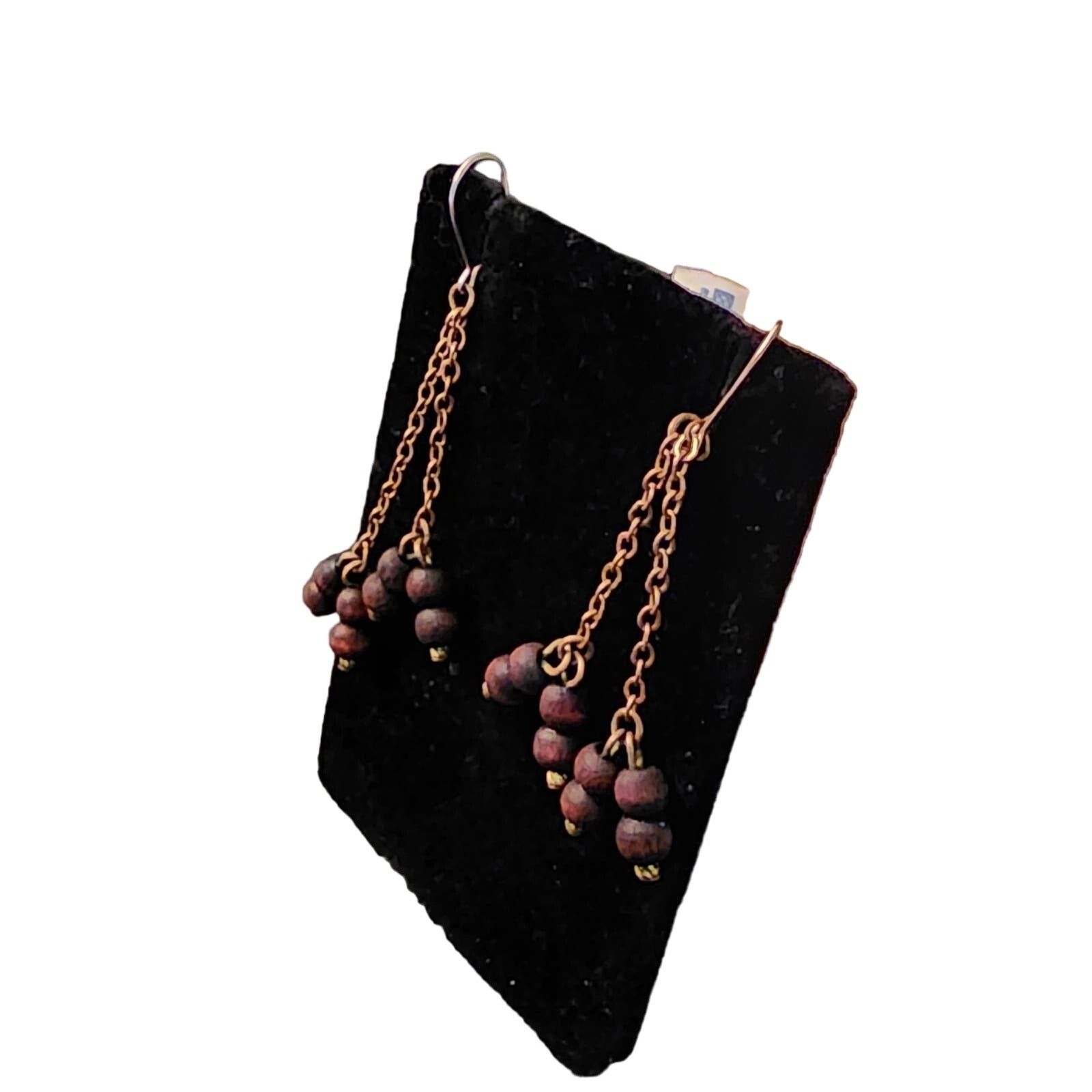 Unknown London Vintage double strand. Brass and wood earrings. Size ONE SIZE - 2 Thumbnail