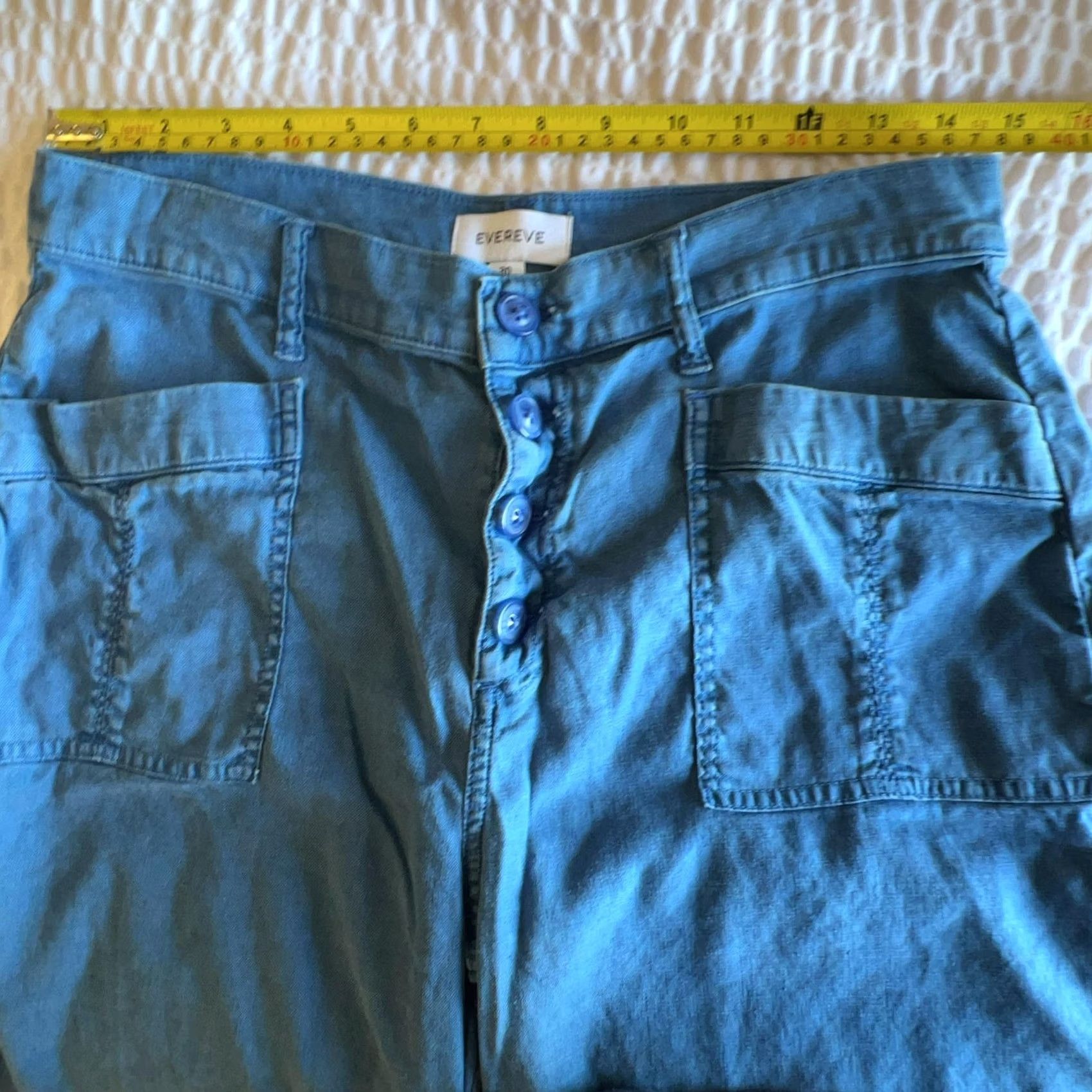 Denime Evereve Pants Womens 30 Blue Cropped Denim Relaxed Pockets Button Flat Front Size 30" / US 8 / IT 44 - 5 Thumbnail