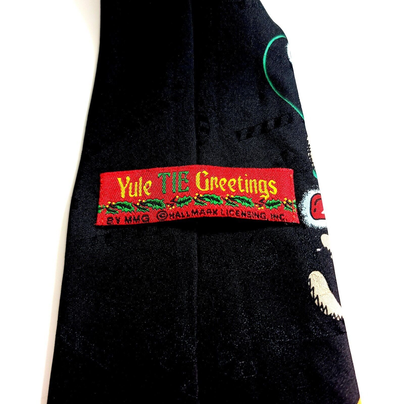 Designer Hallmark Yule Tie Greeting Red Black Reindeer Polyester Wide Size ONE SIZE - 3 Thumbnail