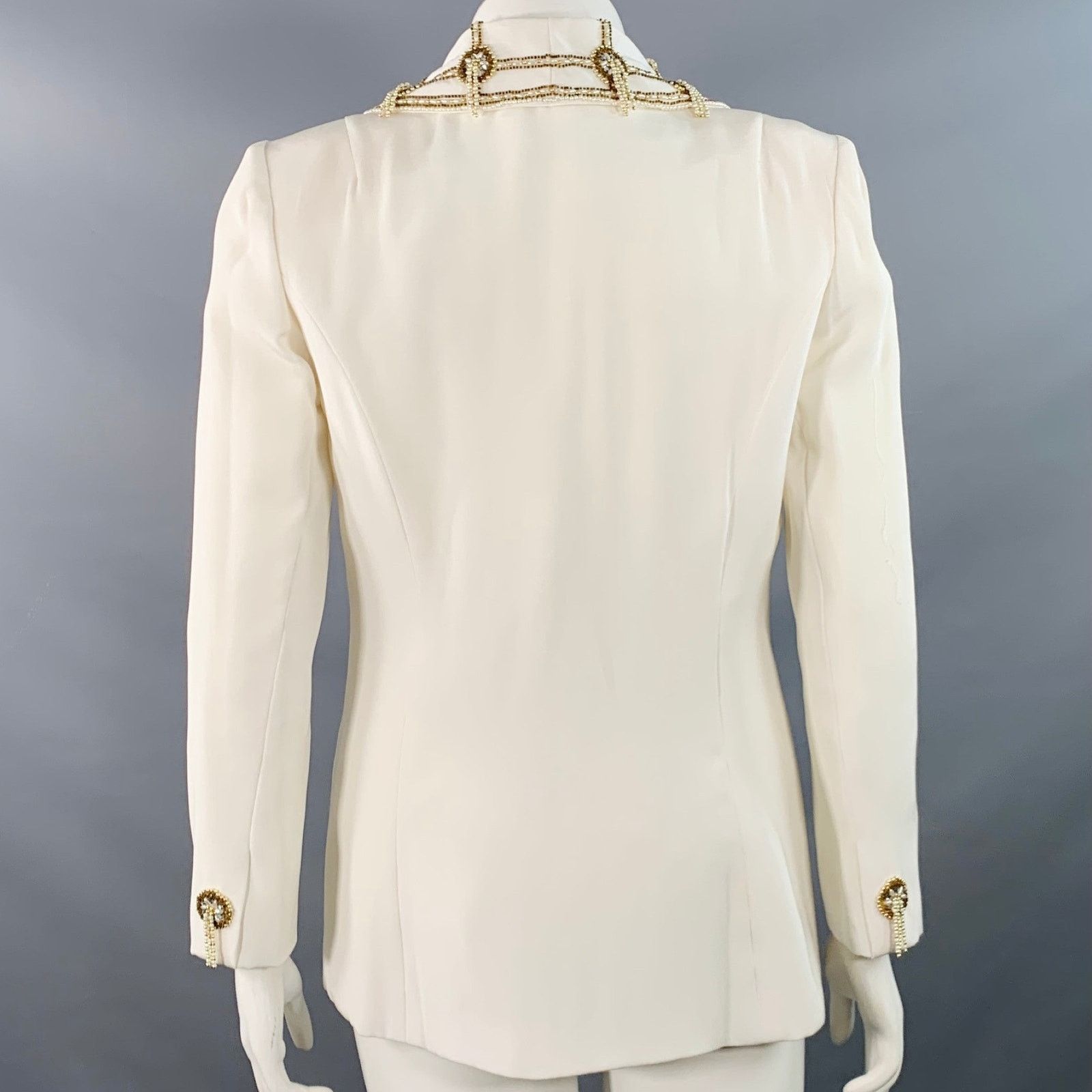 Other 12 Cream Polyester Beaded Shawl Collar Jacket Blazer Size XL / US 12-14 / IT 48-50 - 4 Thumbnail